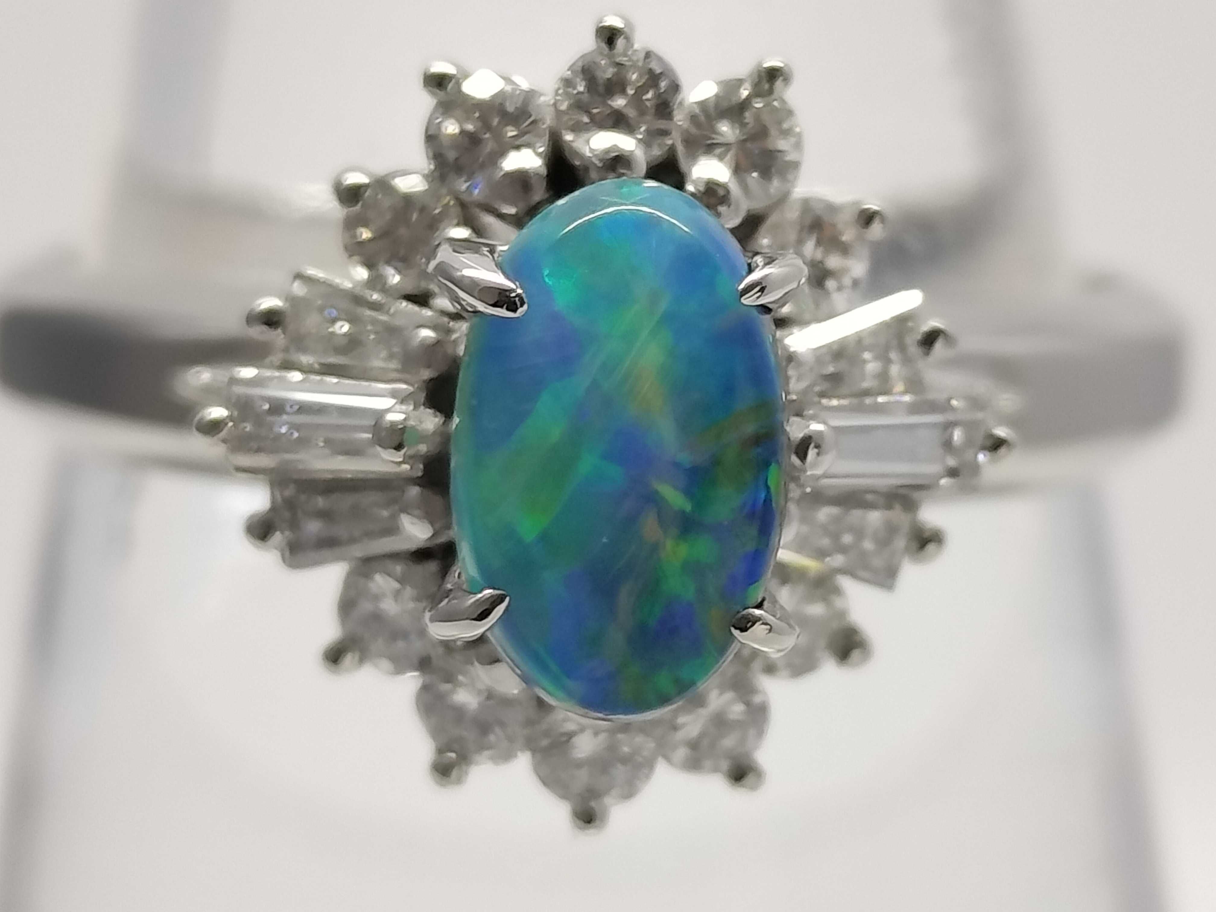 0.69ct Boulder Opal and 0.45ctw Natural Diamond Pt900 Cluster Ring
