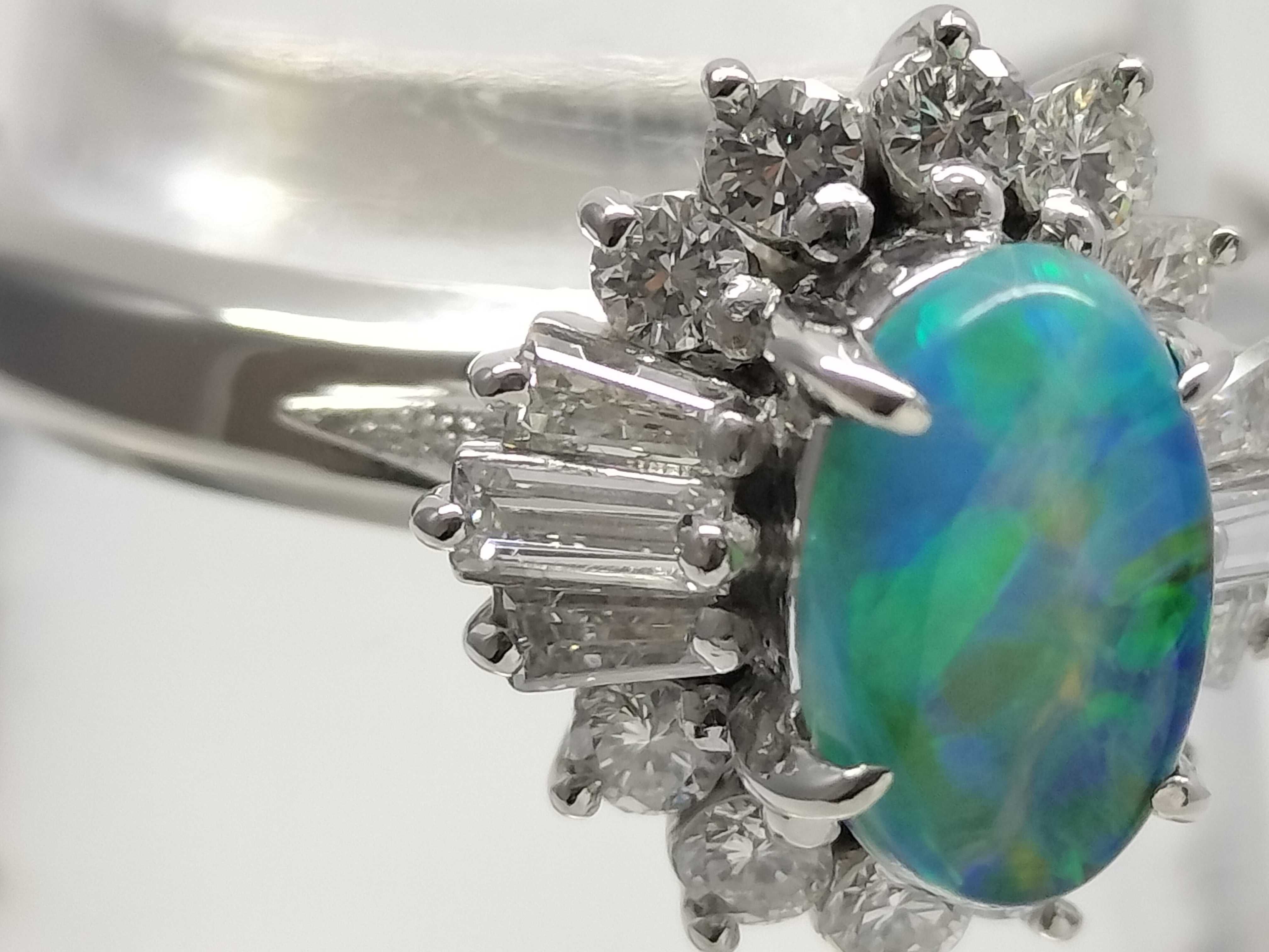 0.69ct Boulder Opal and 0.45ctw Natural Diamond Pt900 Cluster Ring