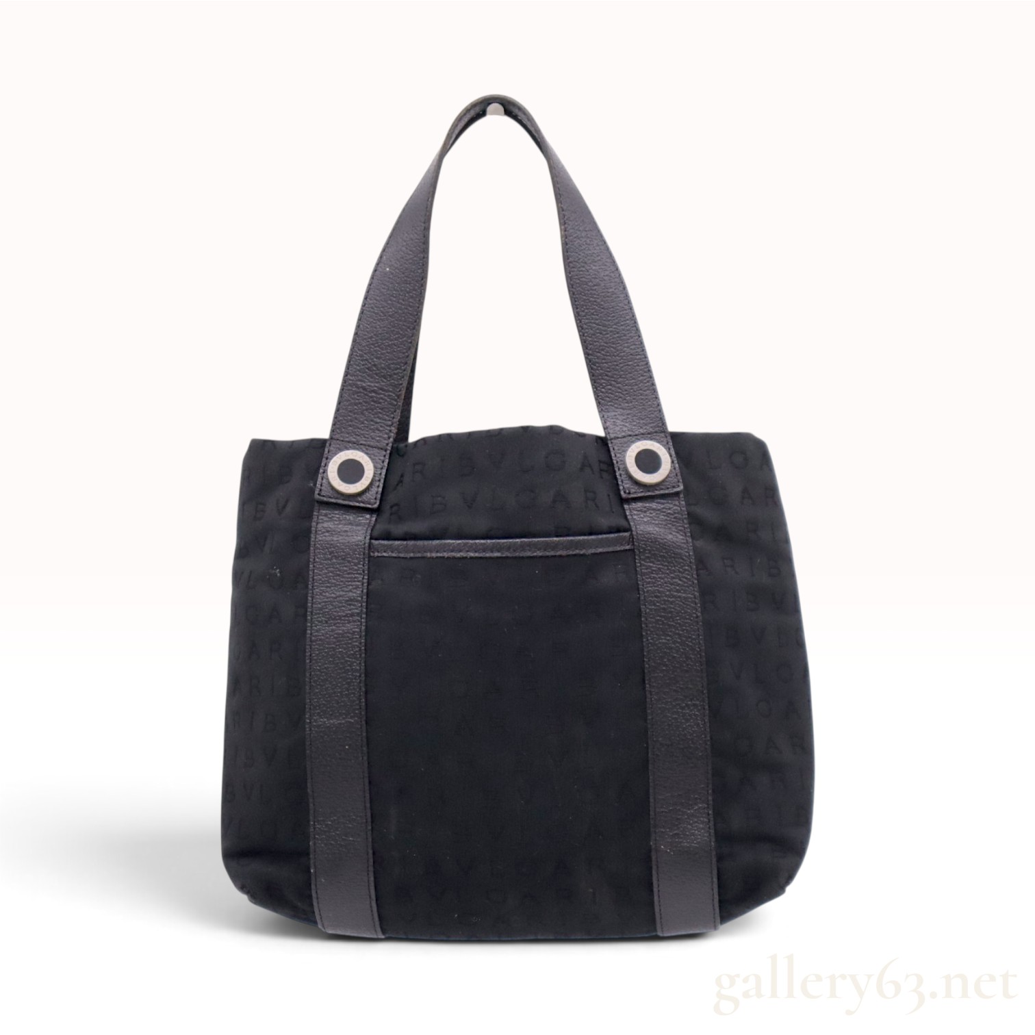 Vintage Bvlgari Logomania Black Canvas and Leather Tote Bag