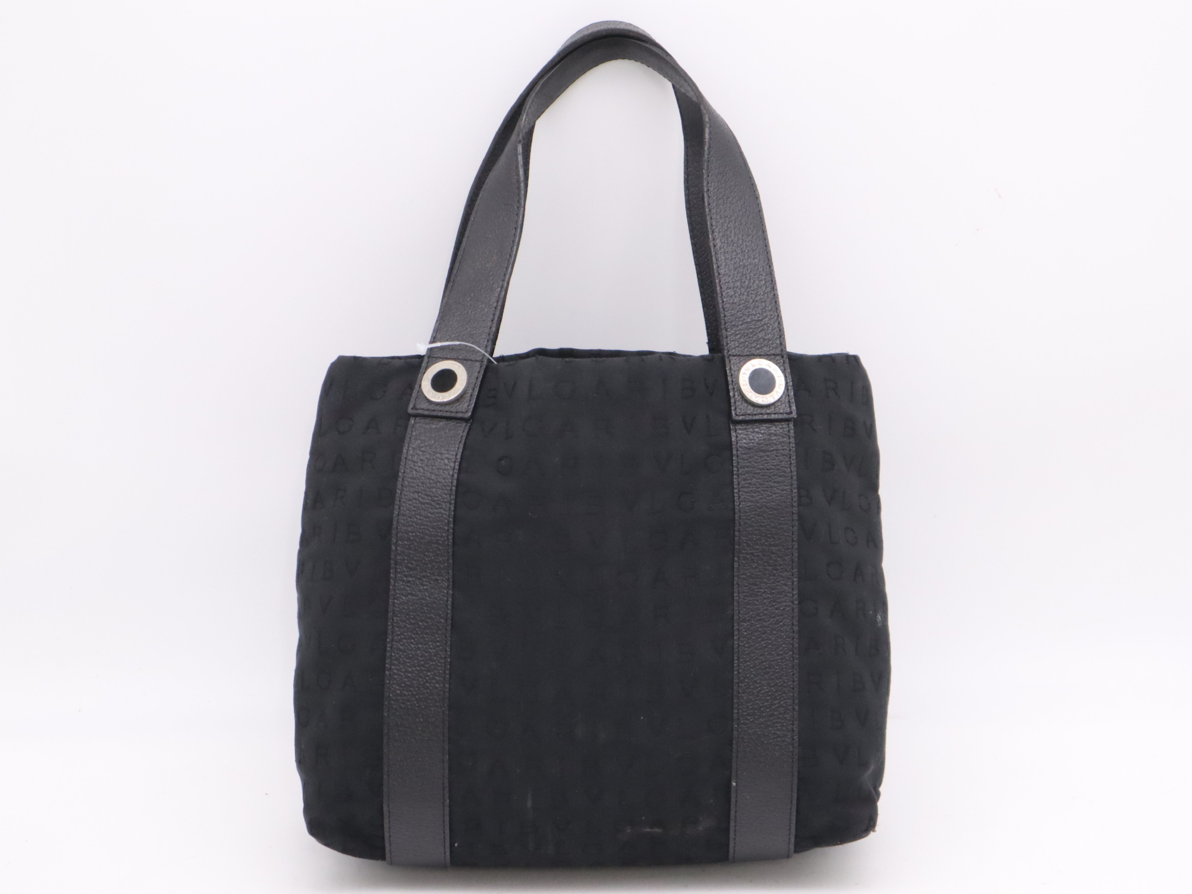 Vintage Bvlgari Logomania Black Canvas and Leather Tote Bag