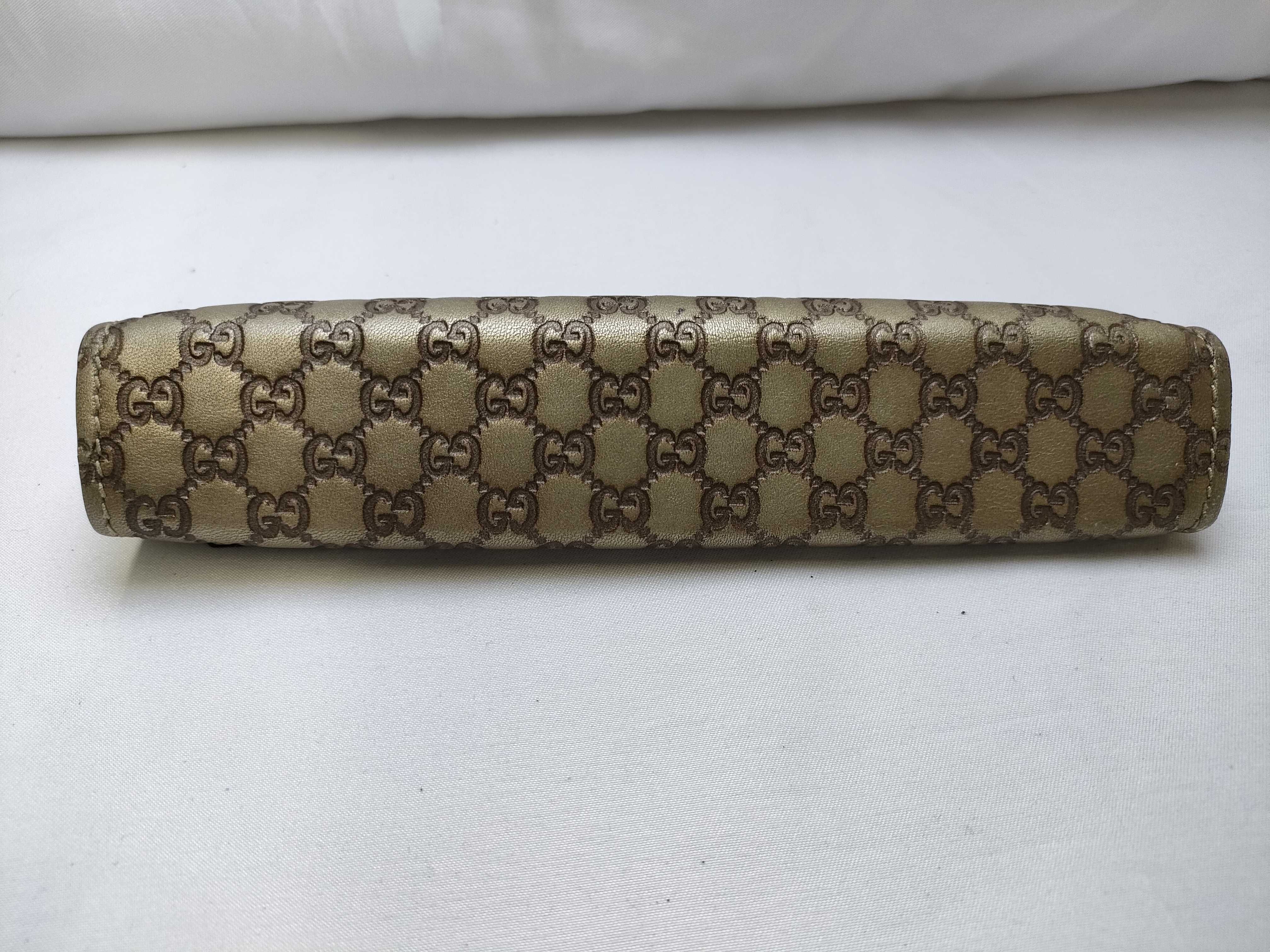 Gucci Guccissima Champagne Gold Metallic Leather Pencil Case