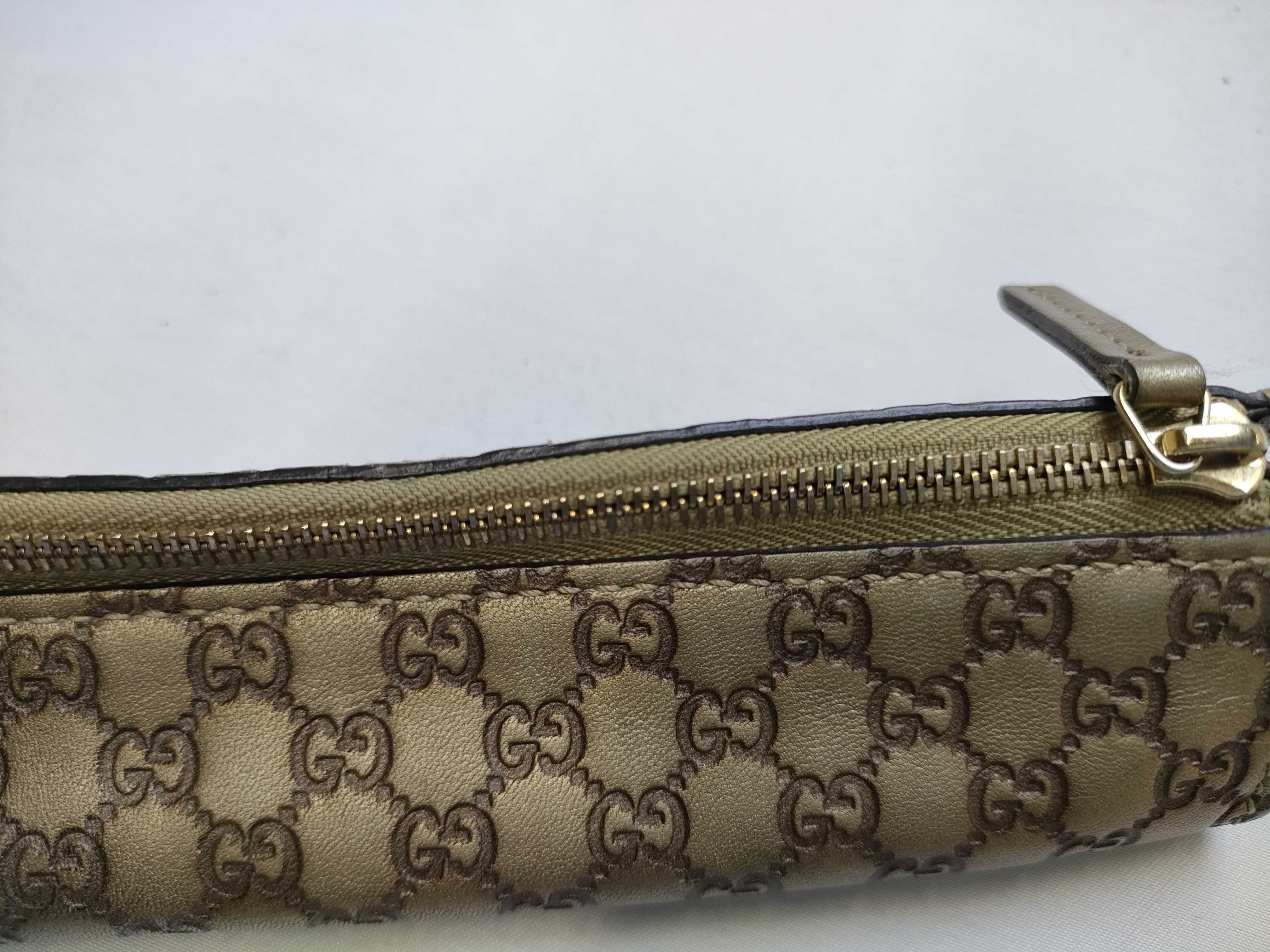 Gucci Guccissima Champagne Gold Metallic Leather Pencil Case