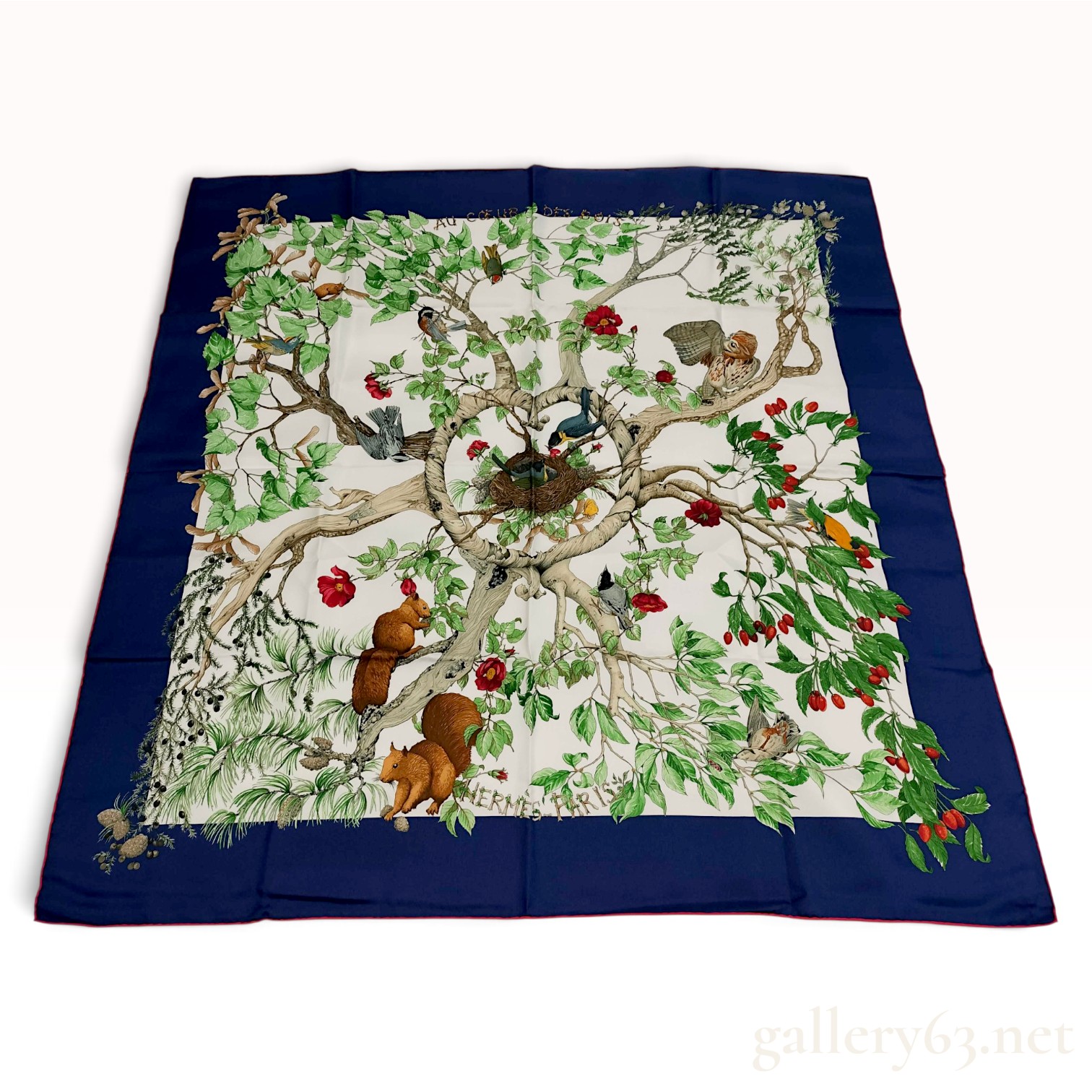 Vintage Hermes Au Coeur des Bois (In the Heart of the Woods) Silk Carre 90