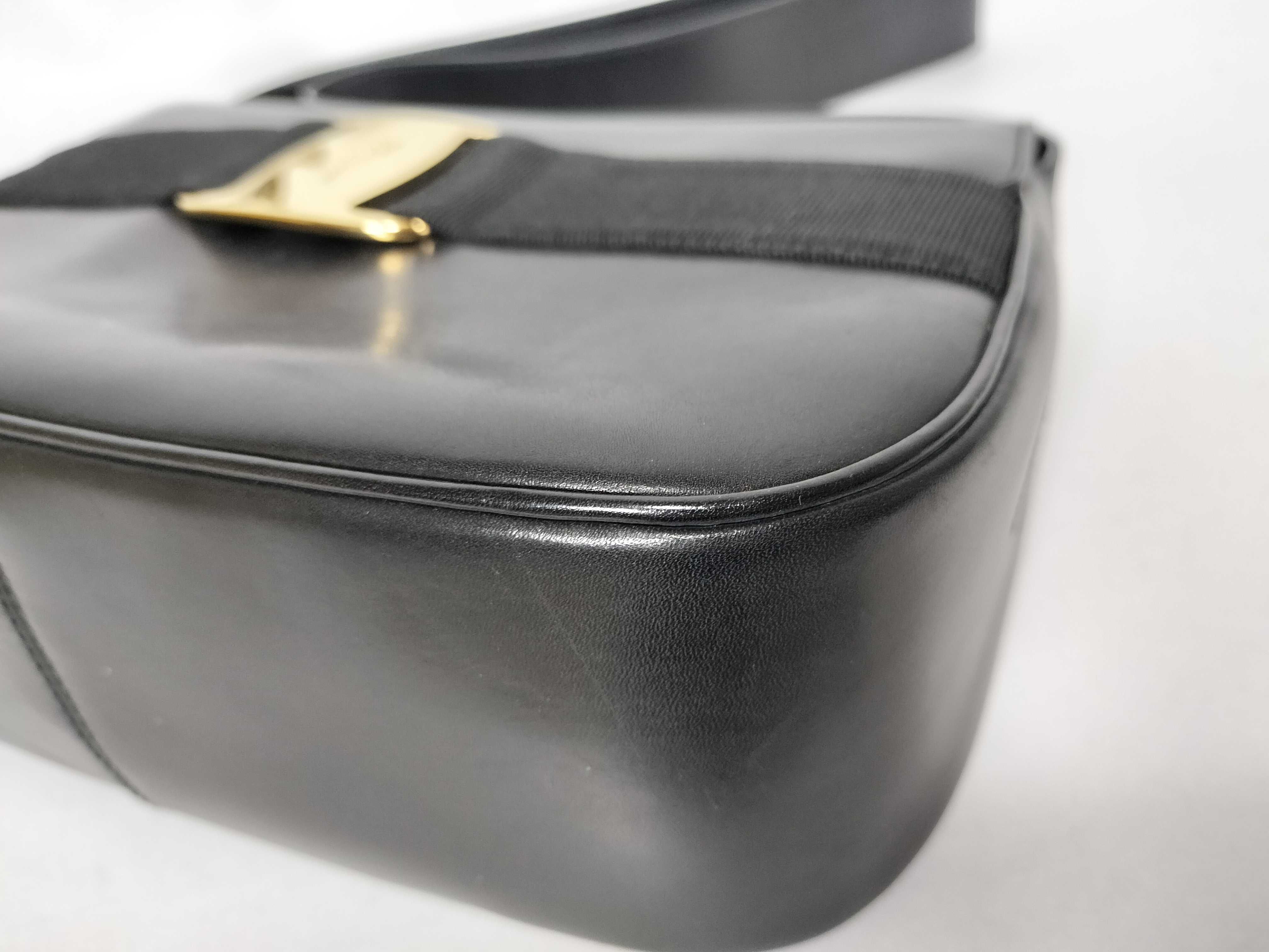 Vintage Salvatore Ferragamo Vara Bow Black Leather Shoulder Bag with Dust Bag