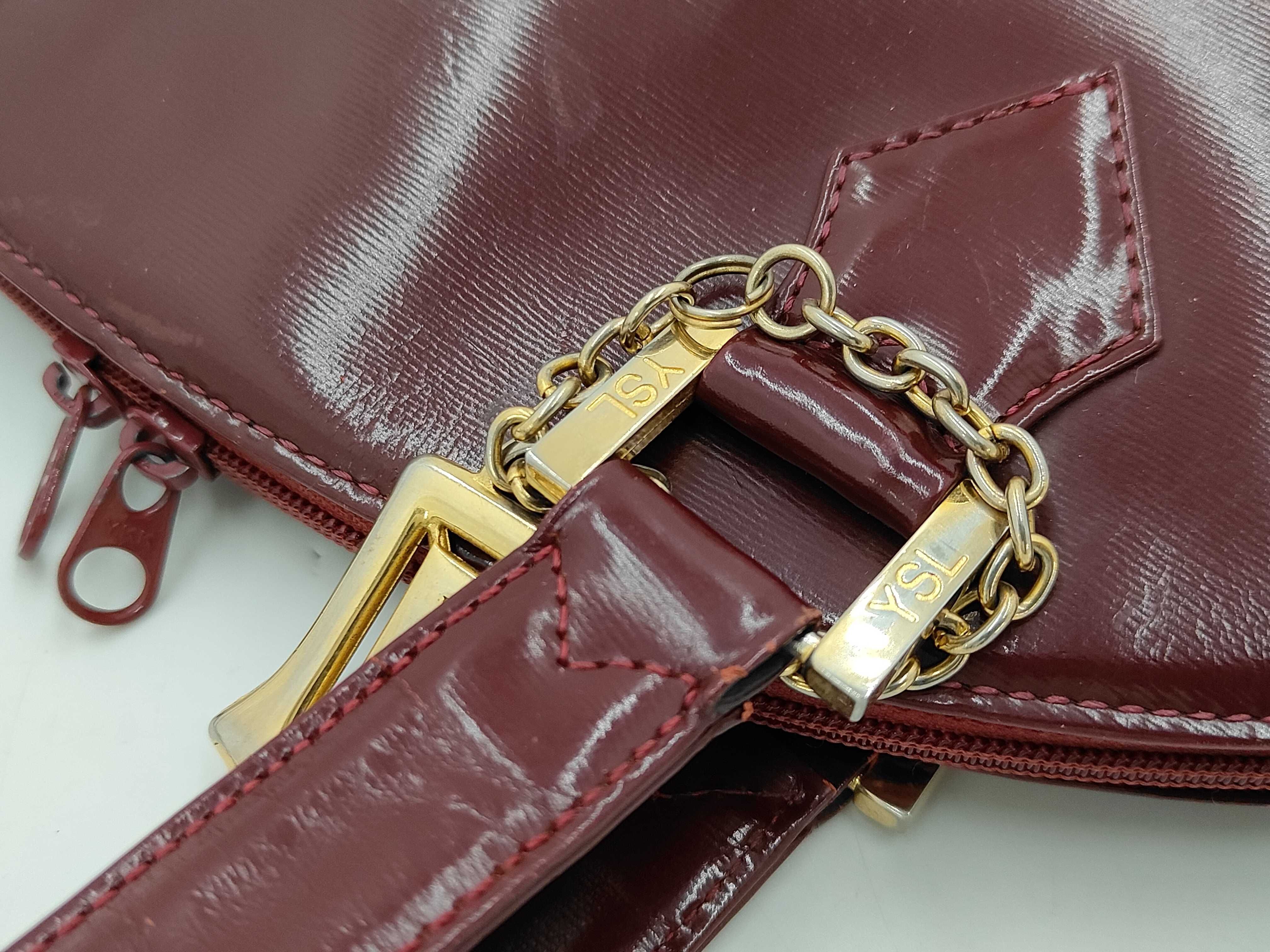 A Vintage Yves Saint Laurent Burgundy Glossy Grain Leather Dome Shoulder Bag