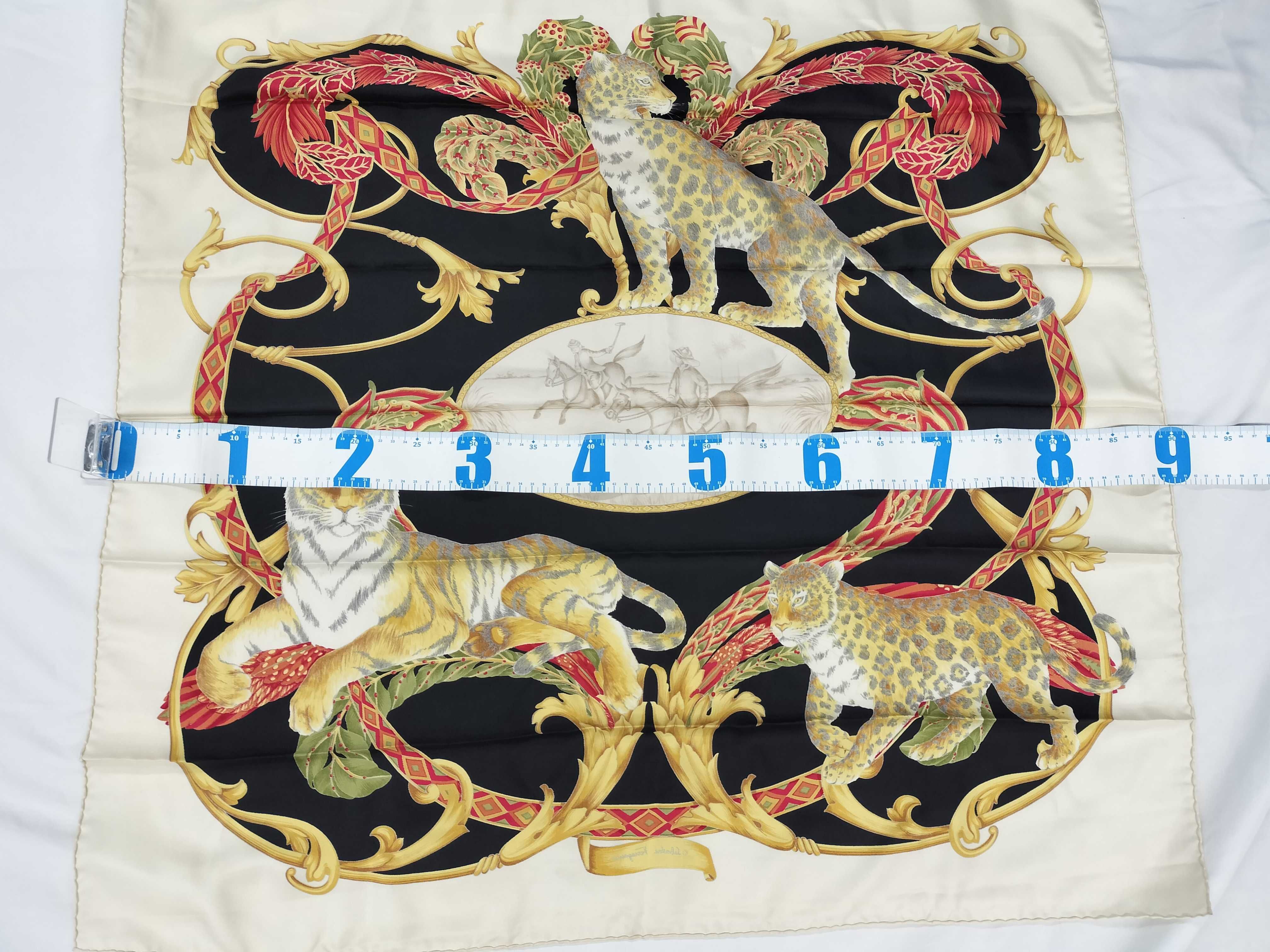 Vintage Salvatore Ferragamo Tiger Leopard and Polo Silk Scarf 90 cm