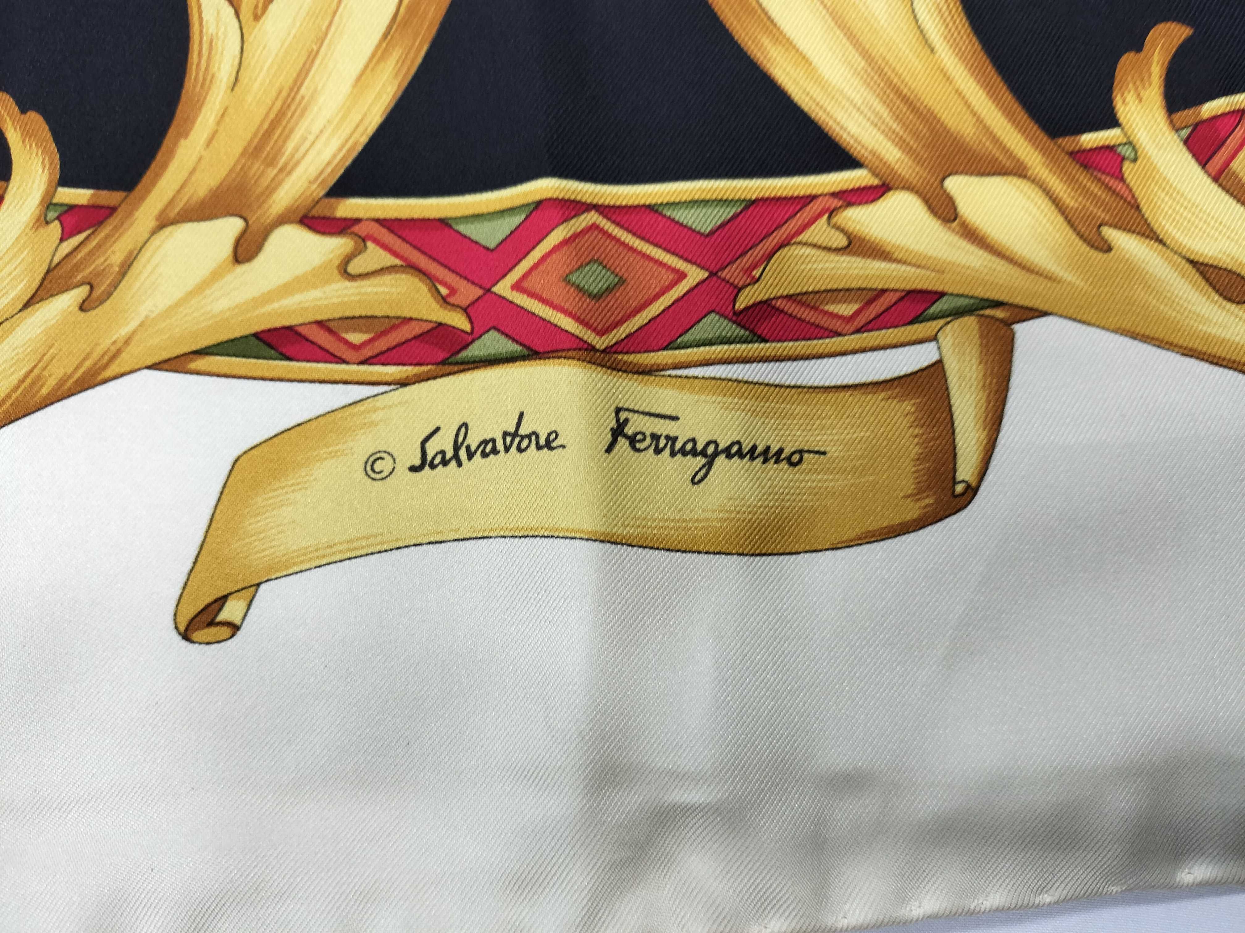 Vintage Salvatore Ferragamo Tiger Leopard and Polo Silk Scarf 90 cm