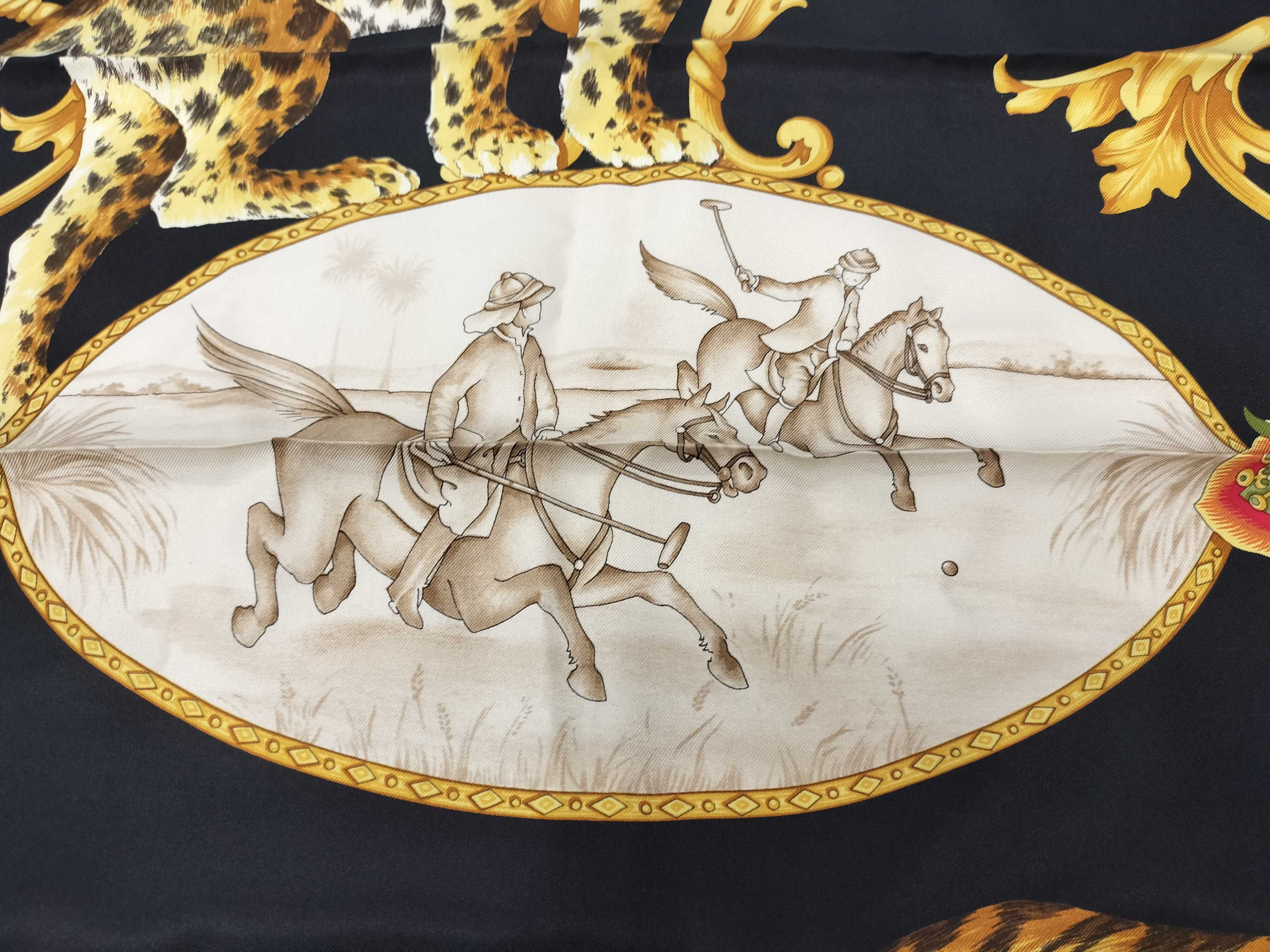 Vintage Salvatore Ferragamo Tiger Leopard and Polo Silk Scarf 90 cm
