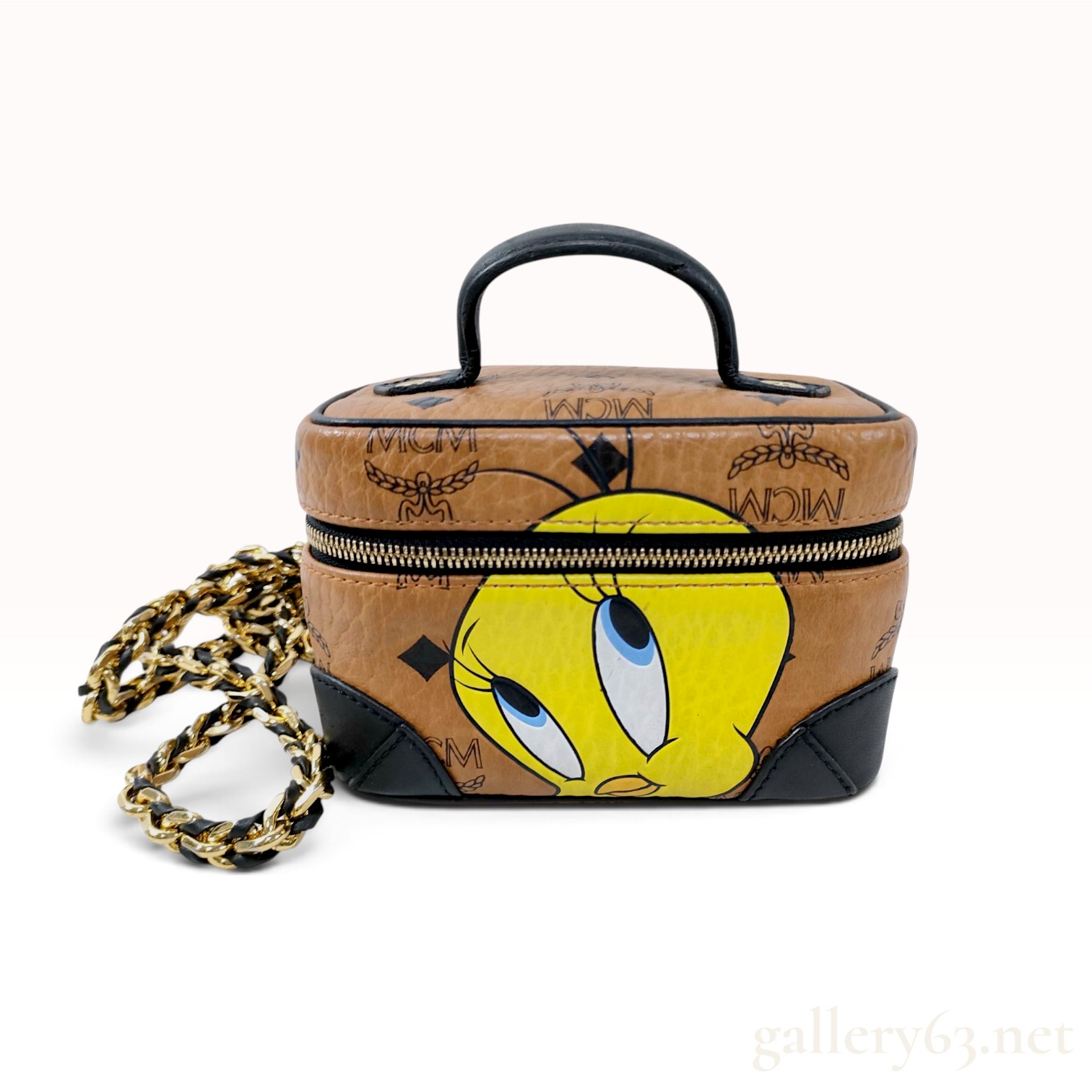 MCM X Looney Tunes Tweety Rockstar Cognac Visetos Coated Canvas Vanity Case