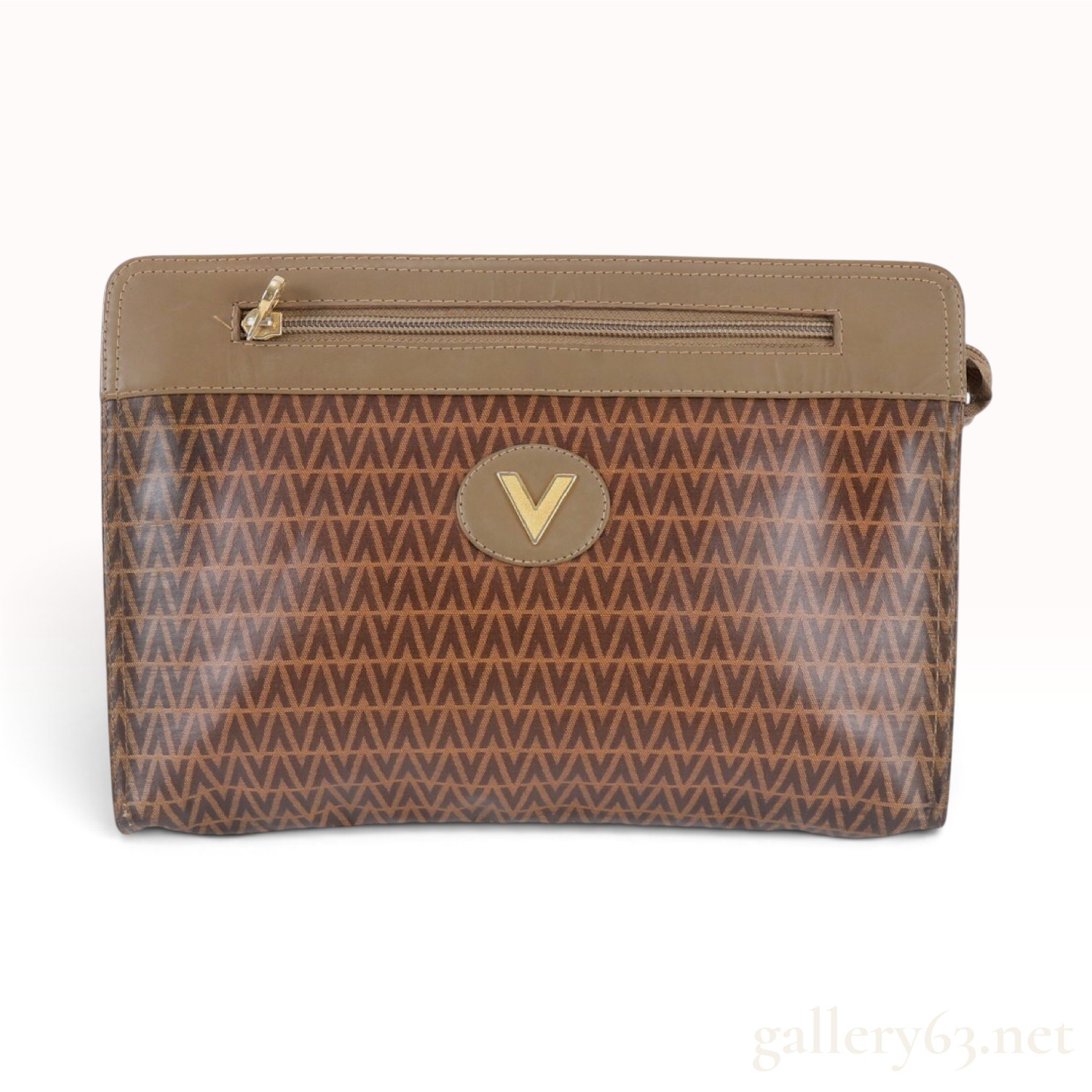 Vintage Mario Valentino Monogram Coated Canvas and Leather Clutch Bag