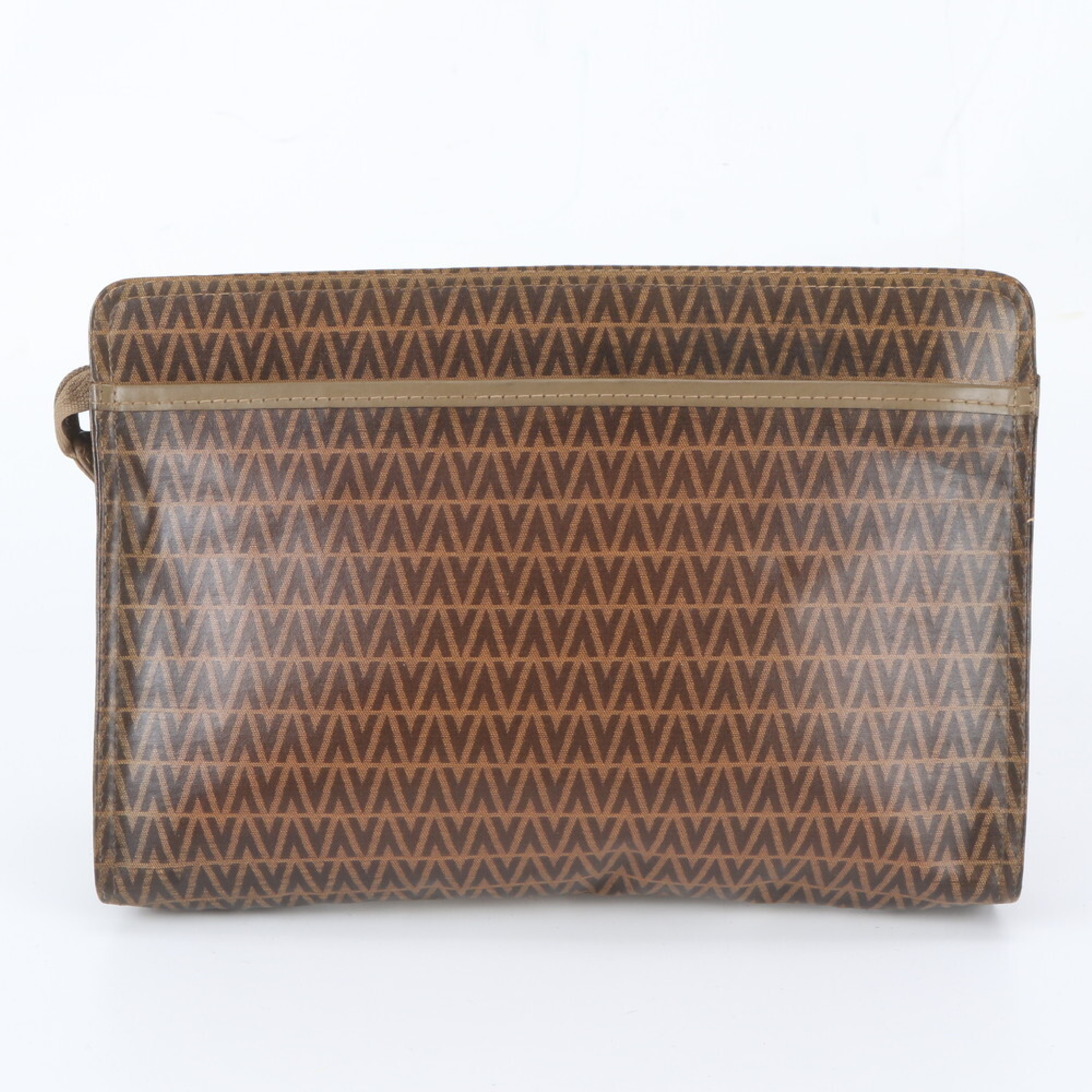 Vintage Mario Valentino Monogram Coated Canvas and Leather Clutch Bag