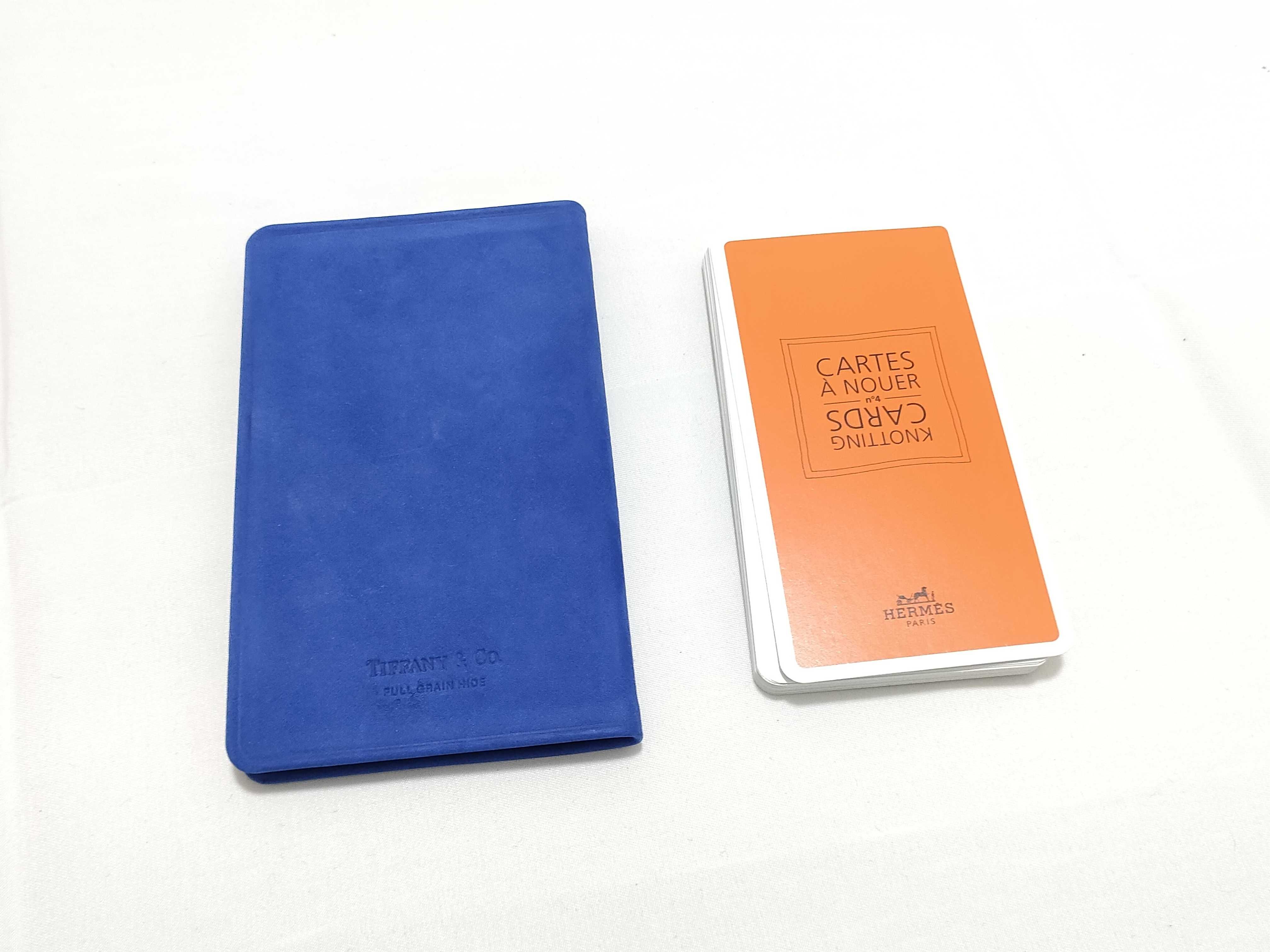 Tiffany & Co. Blue Suede Address Book and Hermes Knotting Cards with Boxes