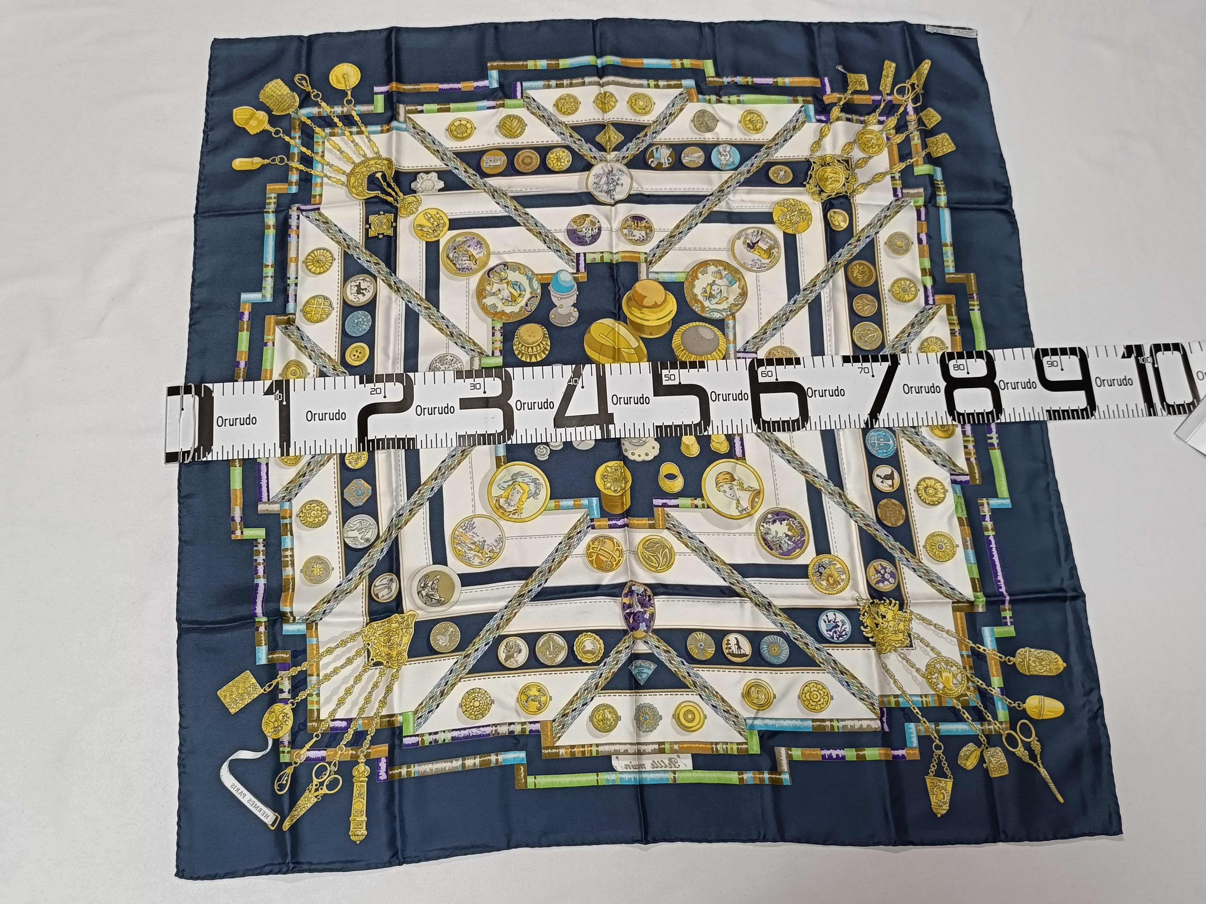 Vintage Hermes Petite Main Blue and White Silk Carre 90