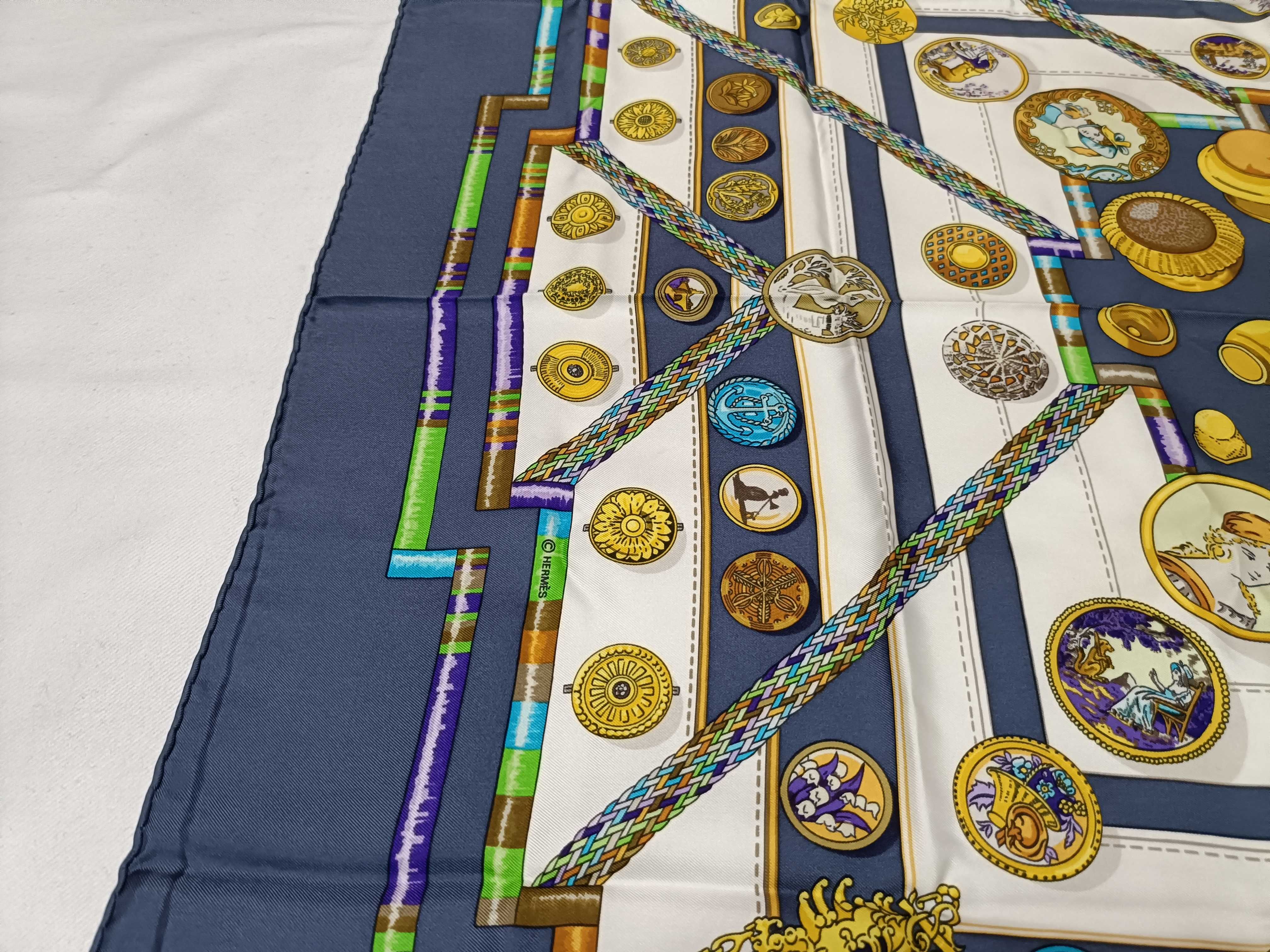 Vintage Hermes Petite Main Blue and White Silk Carre 90
