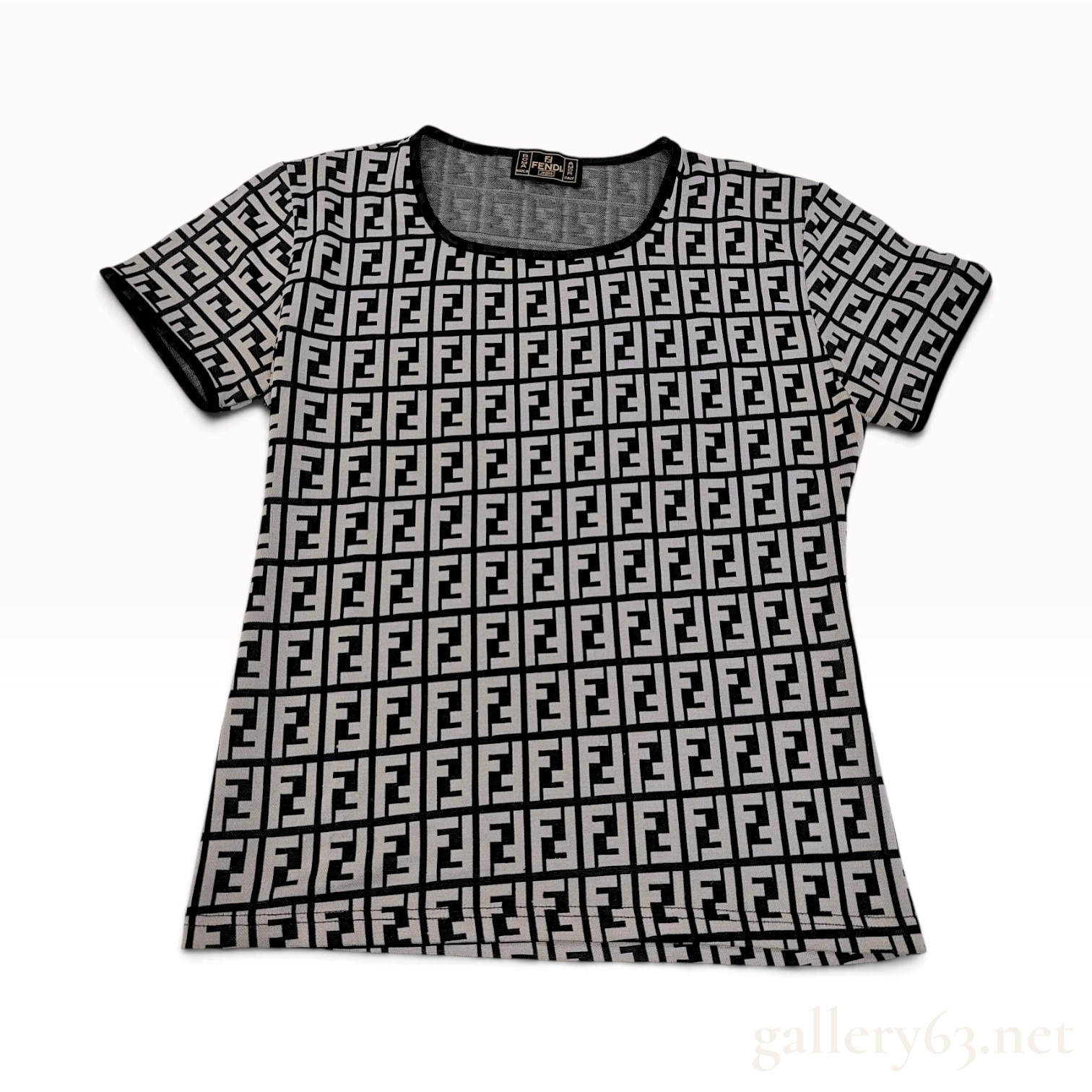 Vintage Fendi Jeans Zucca Monogram Black and Gray Knit T-Shirt