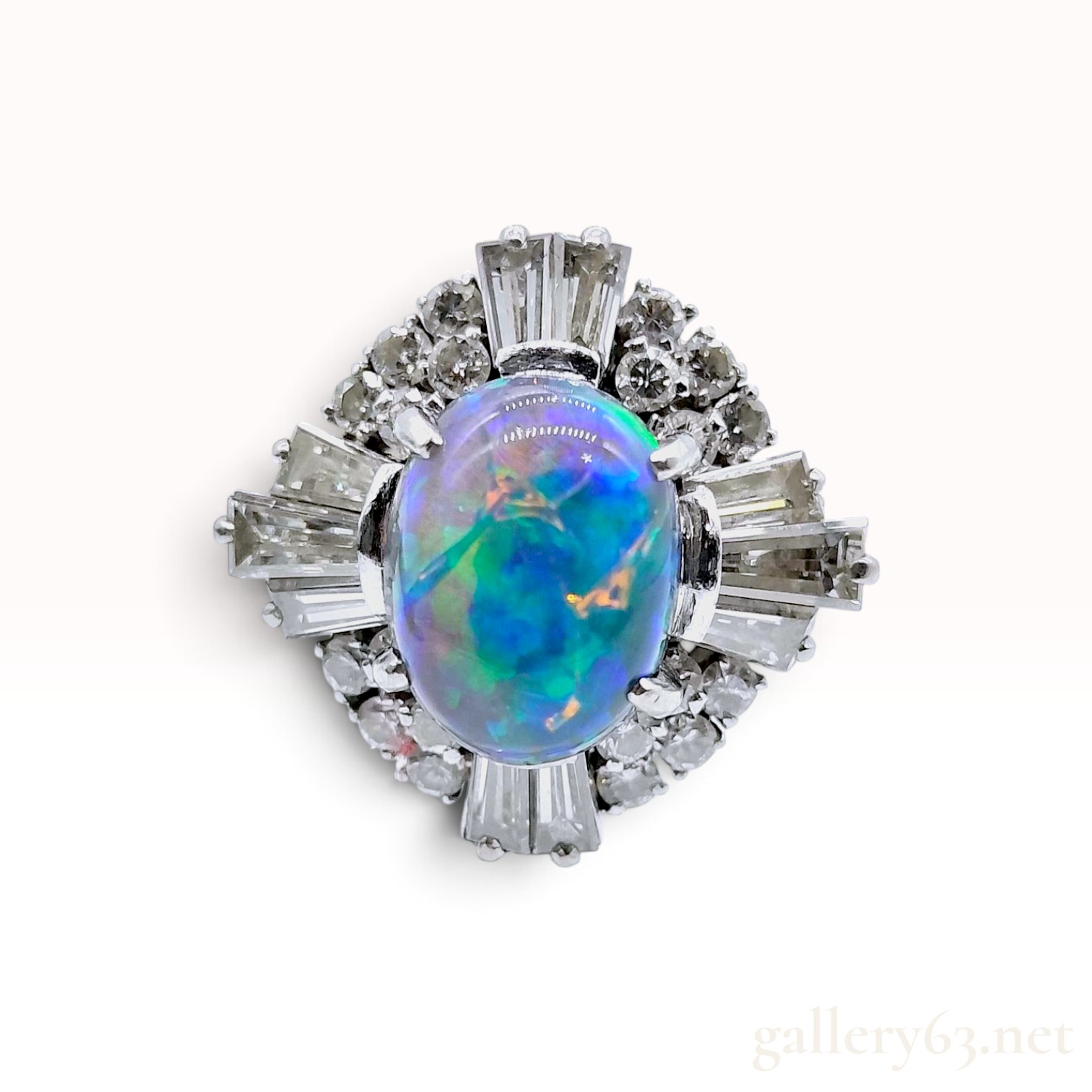 Vintage Platinum 1.85ct Black Opal and 1.05ctw Natural Diamond Ring Size 5