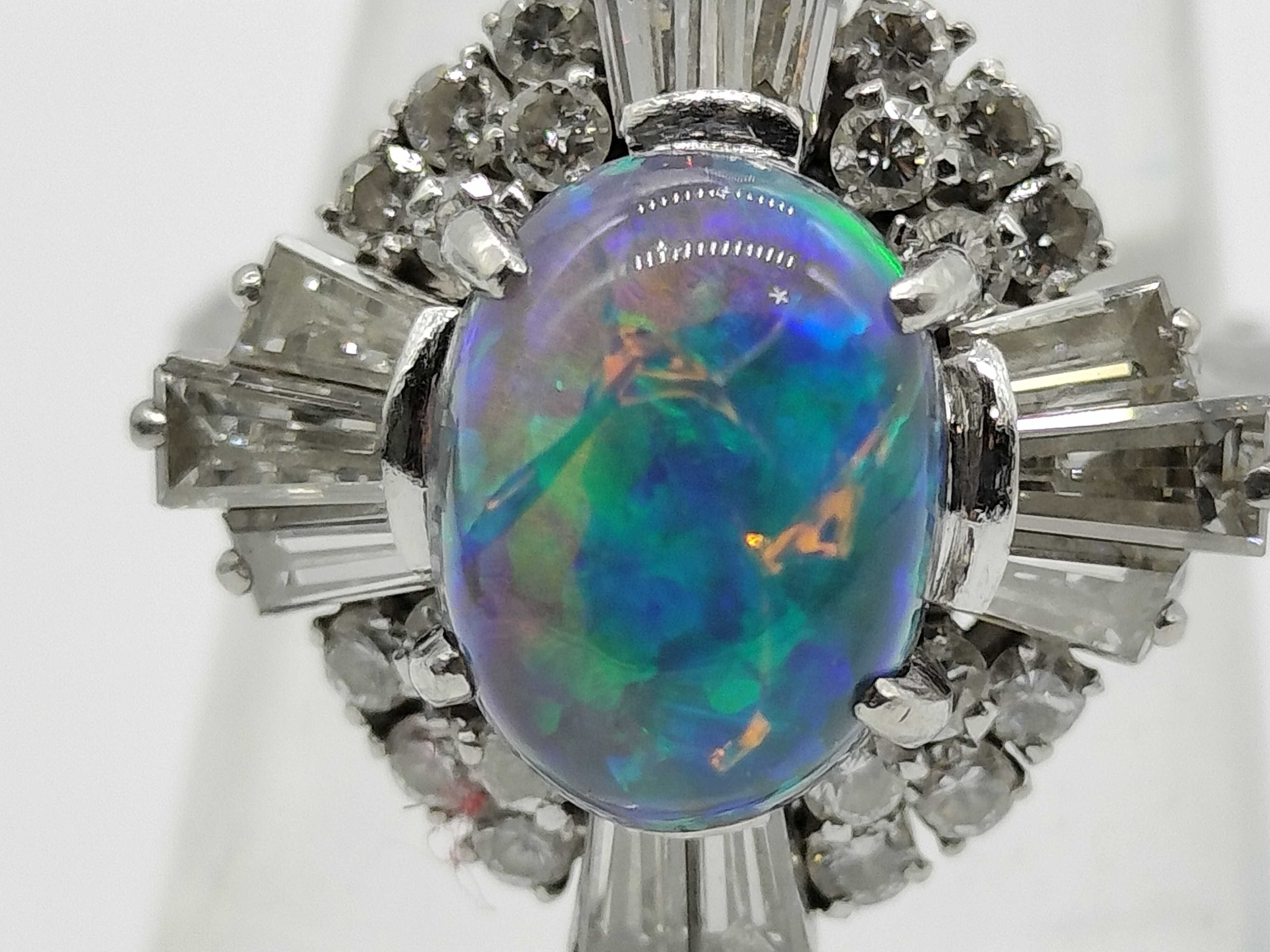 Vintage Platinum 1.85ct Black Opal and 1.05ctw Natural Diamond Ring Size 5