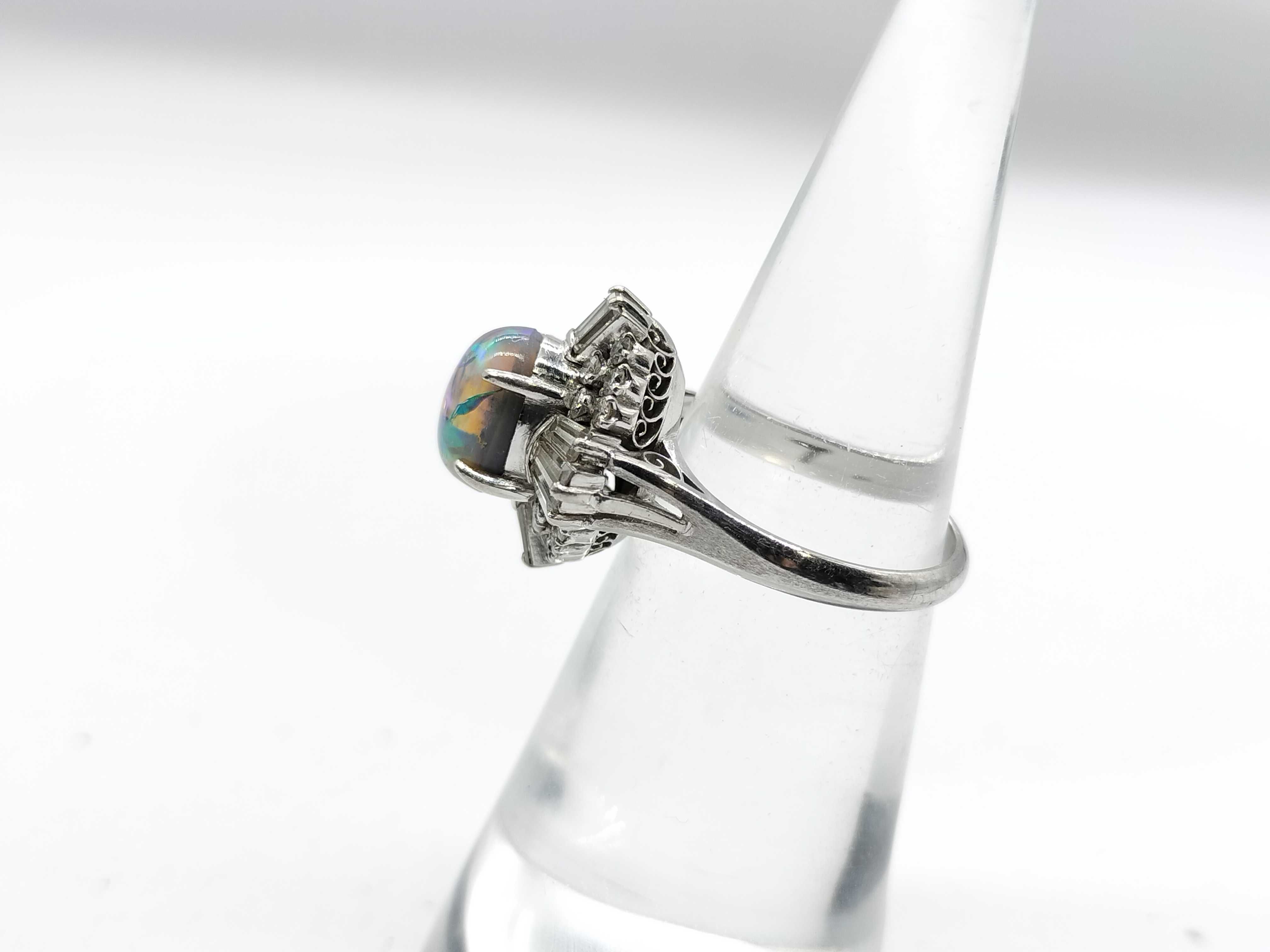 Vintage Platinum 1.85ct Black Opal and 1.05ctw Natural Diamond Ring Size 5