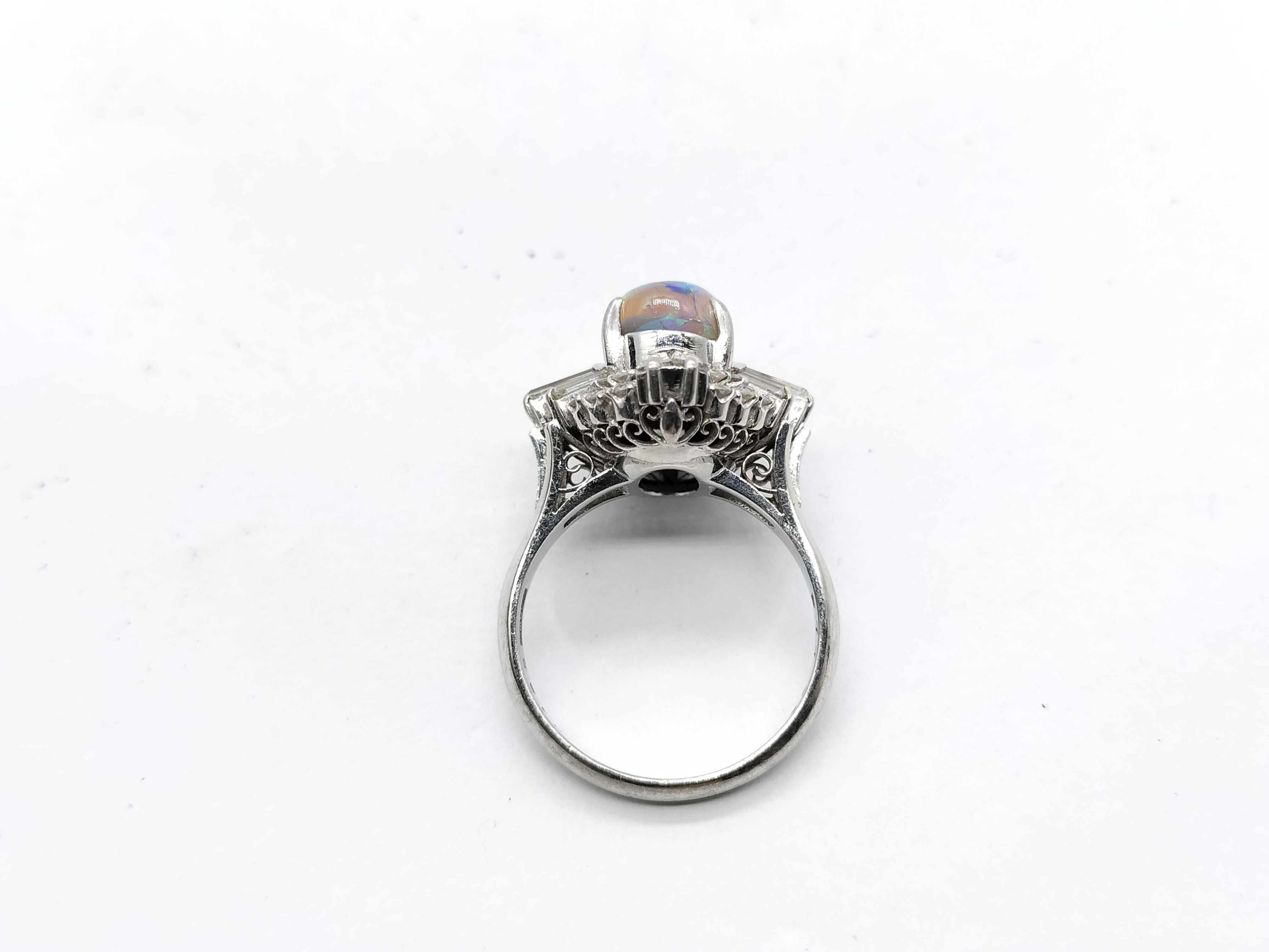 Vintage Platinum 1.85ct Black Opal and 1.05ctw Natural Diamond Ring Size 5