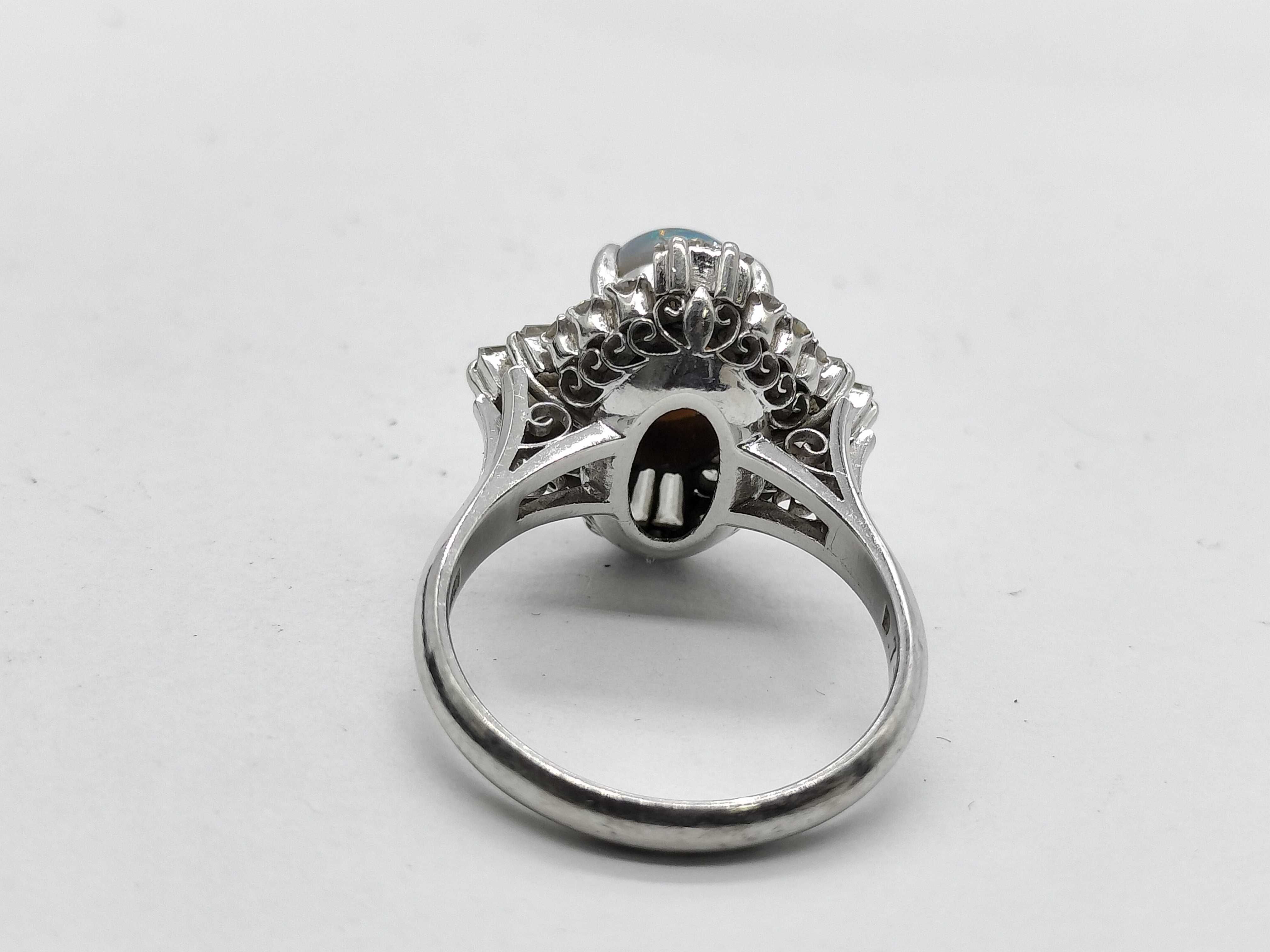 Vintage Platinum 1.85ct Black Opal and 1.05ctw Natural Diamond Ring Size 5