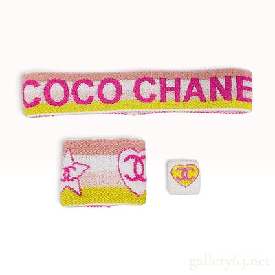 Campy Vintage Chanel Sport Line Multicolor Terry Cloth Sweatband Set with Box. This Chanel 
