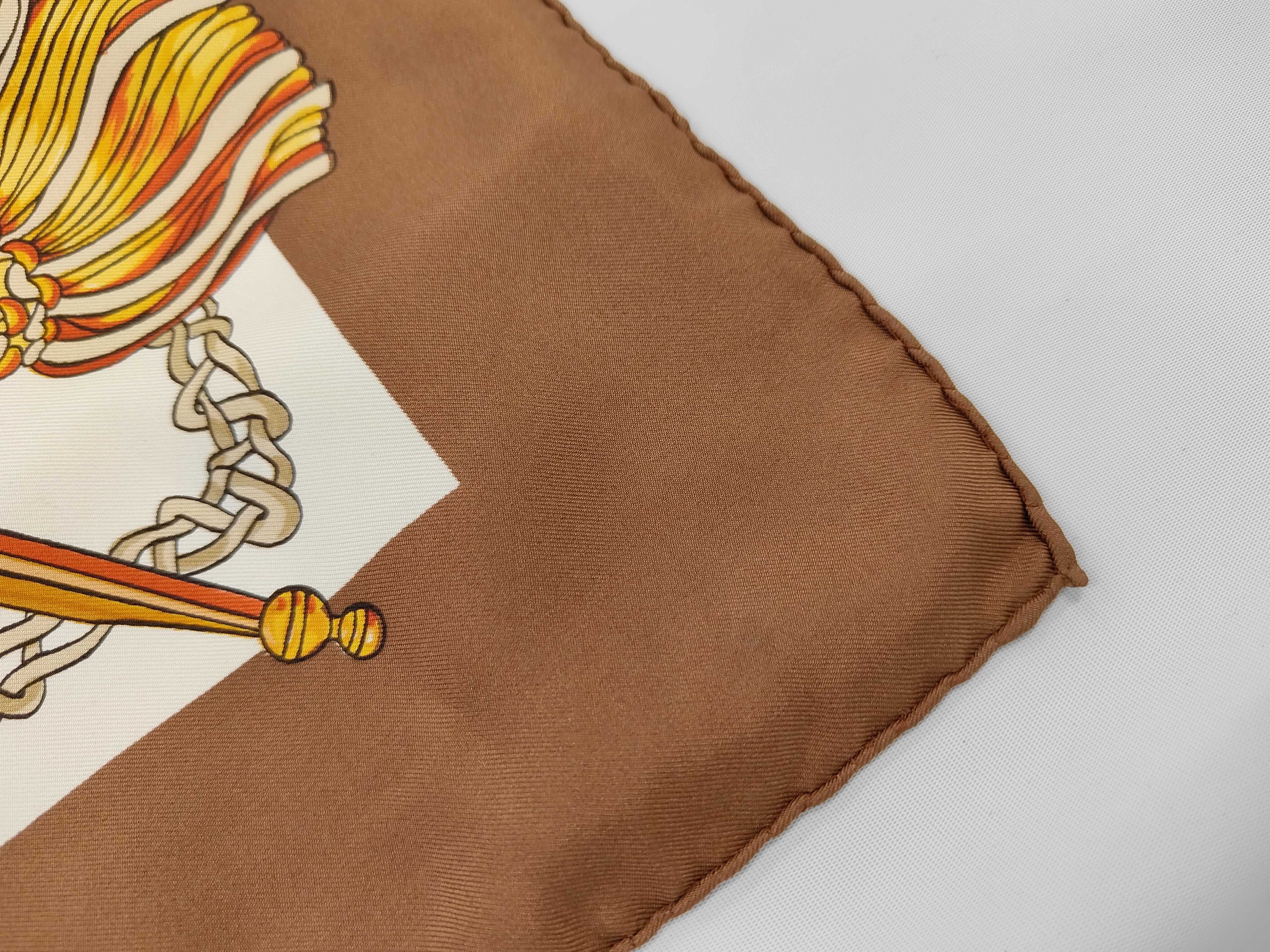 Vintage Hermes Le Timbalier Brown and Gold Silk Carre 90
