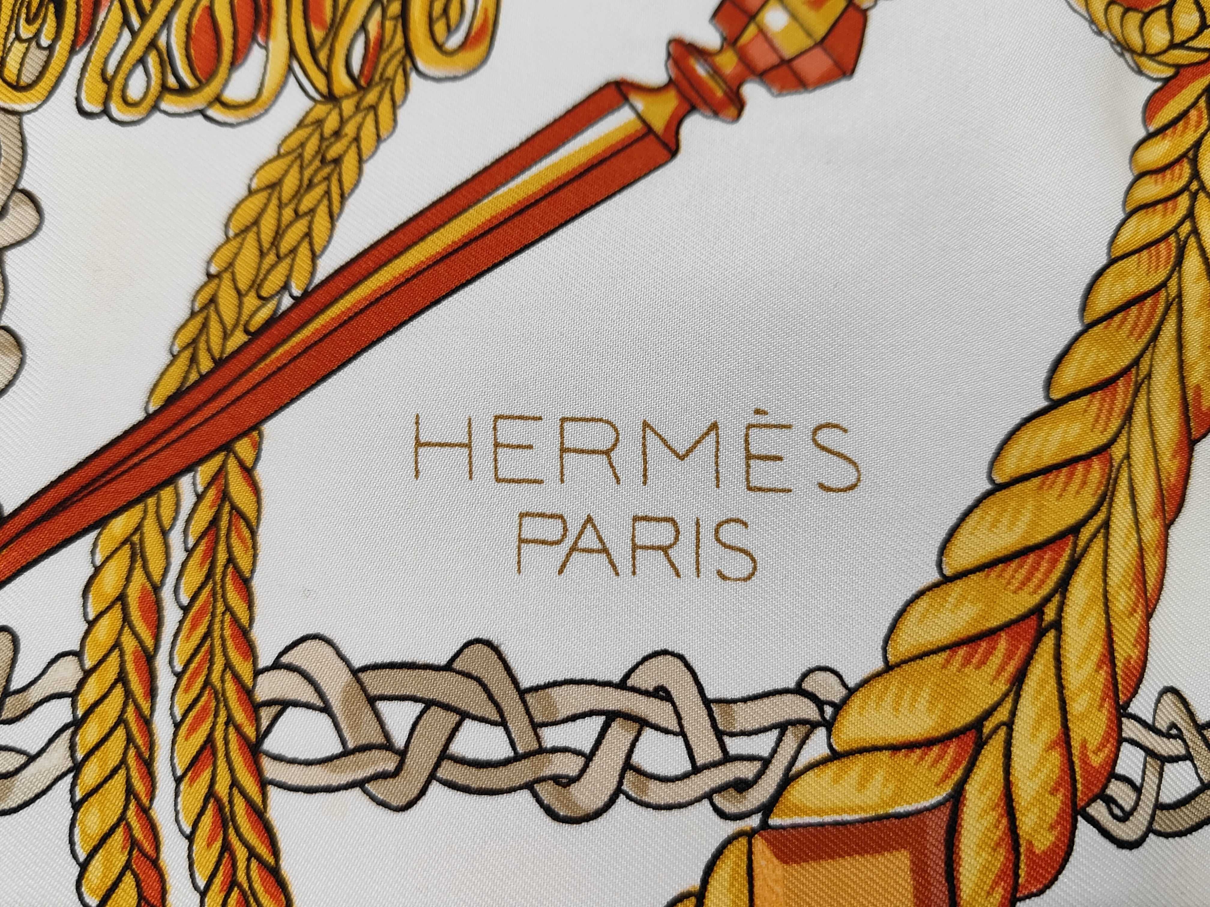 Vintage Hermes Le Timbalier Brown and Gold Silk Carre 90