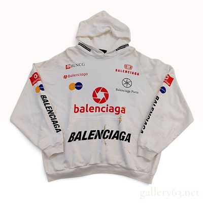 Balenciaga Top League Logo White Cotton Hoodie Size L. This Balenciaga unisex oversized hooded 