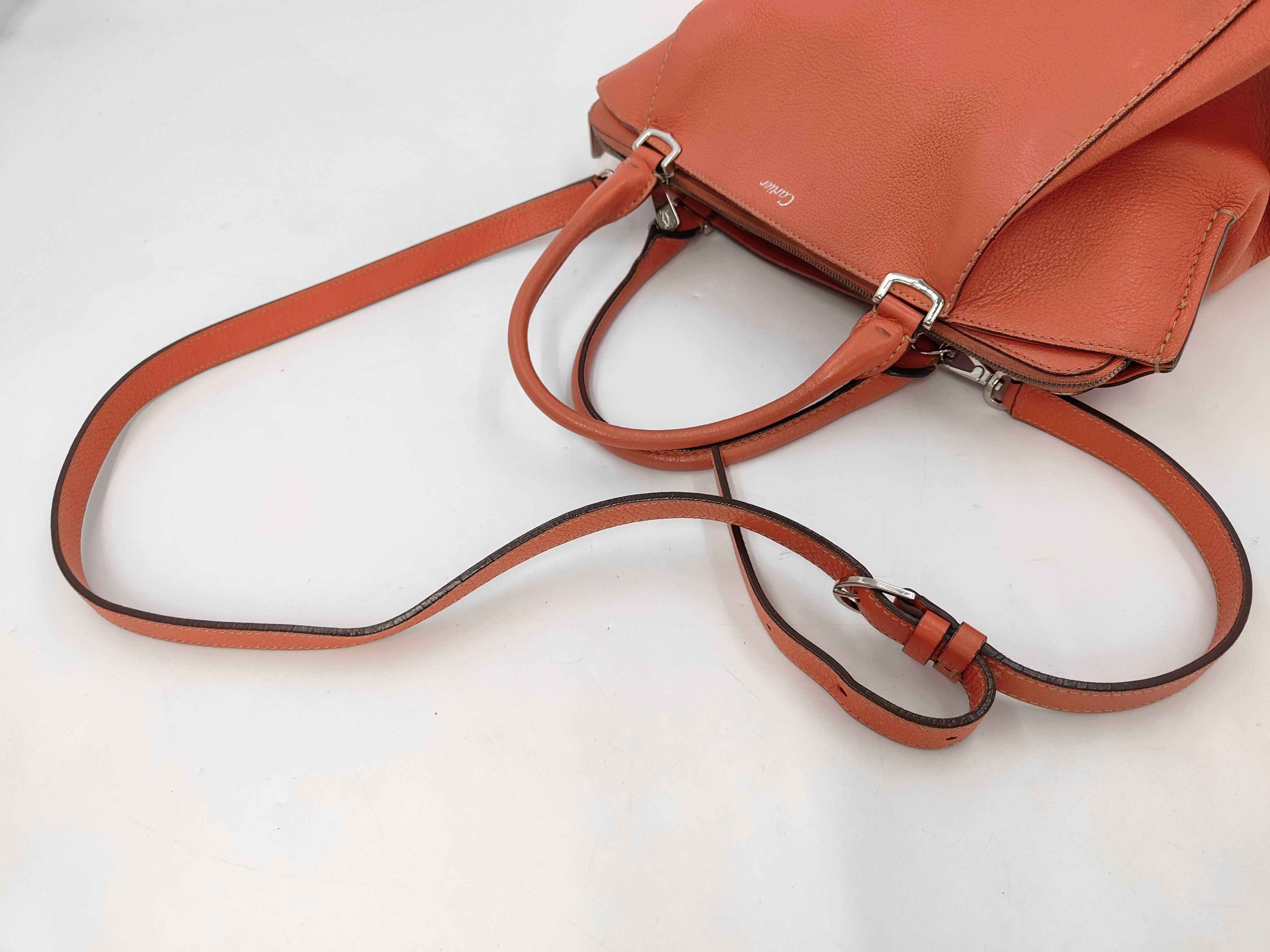 Cartier C de Cartier Orange Grained Leather Top Handle Bag with Box