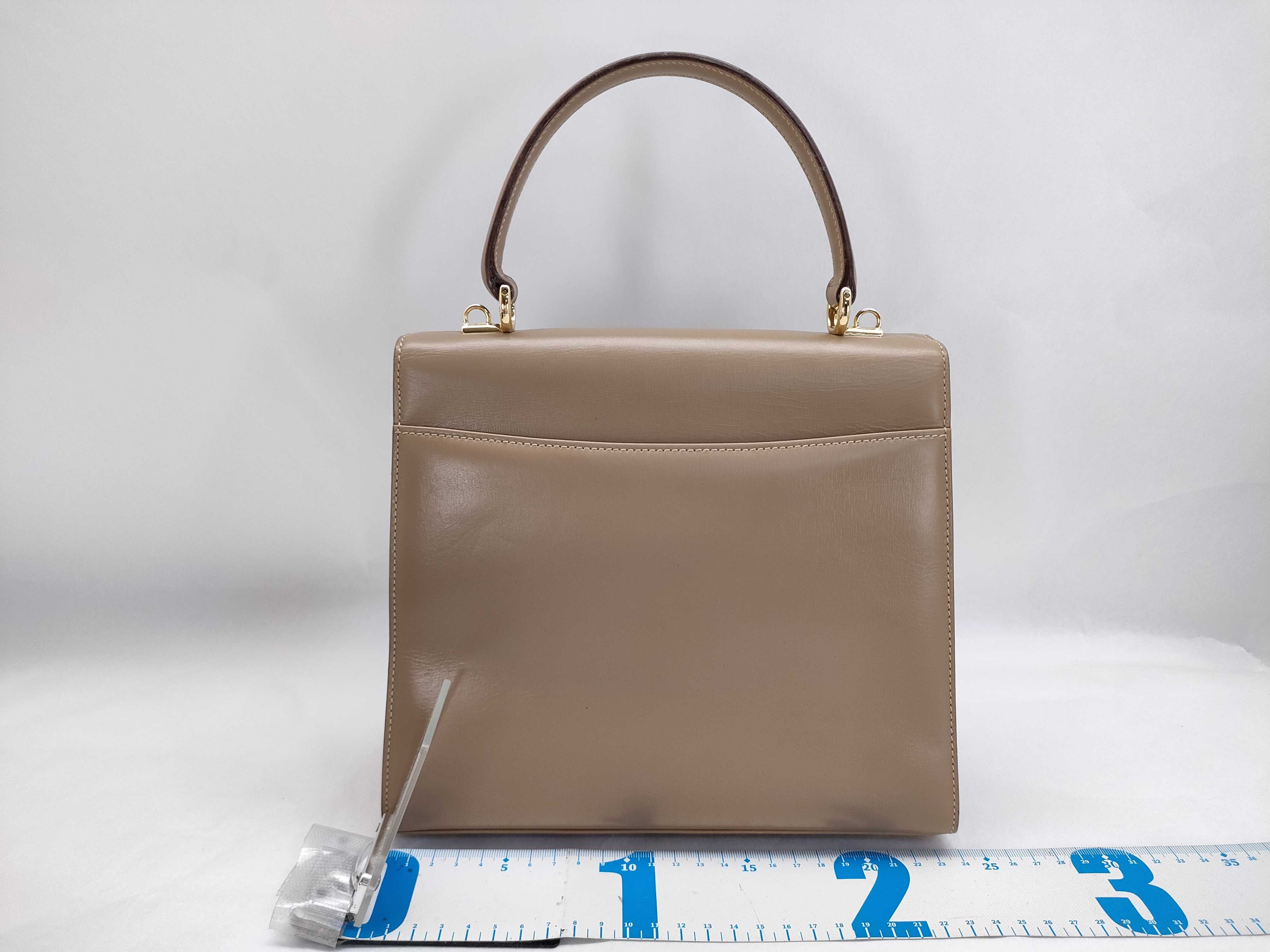 Vintage Gucci Taupe Smooth Leather Top Handle Bag with Dust Bag and Mirror