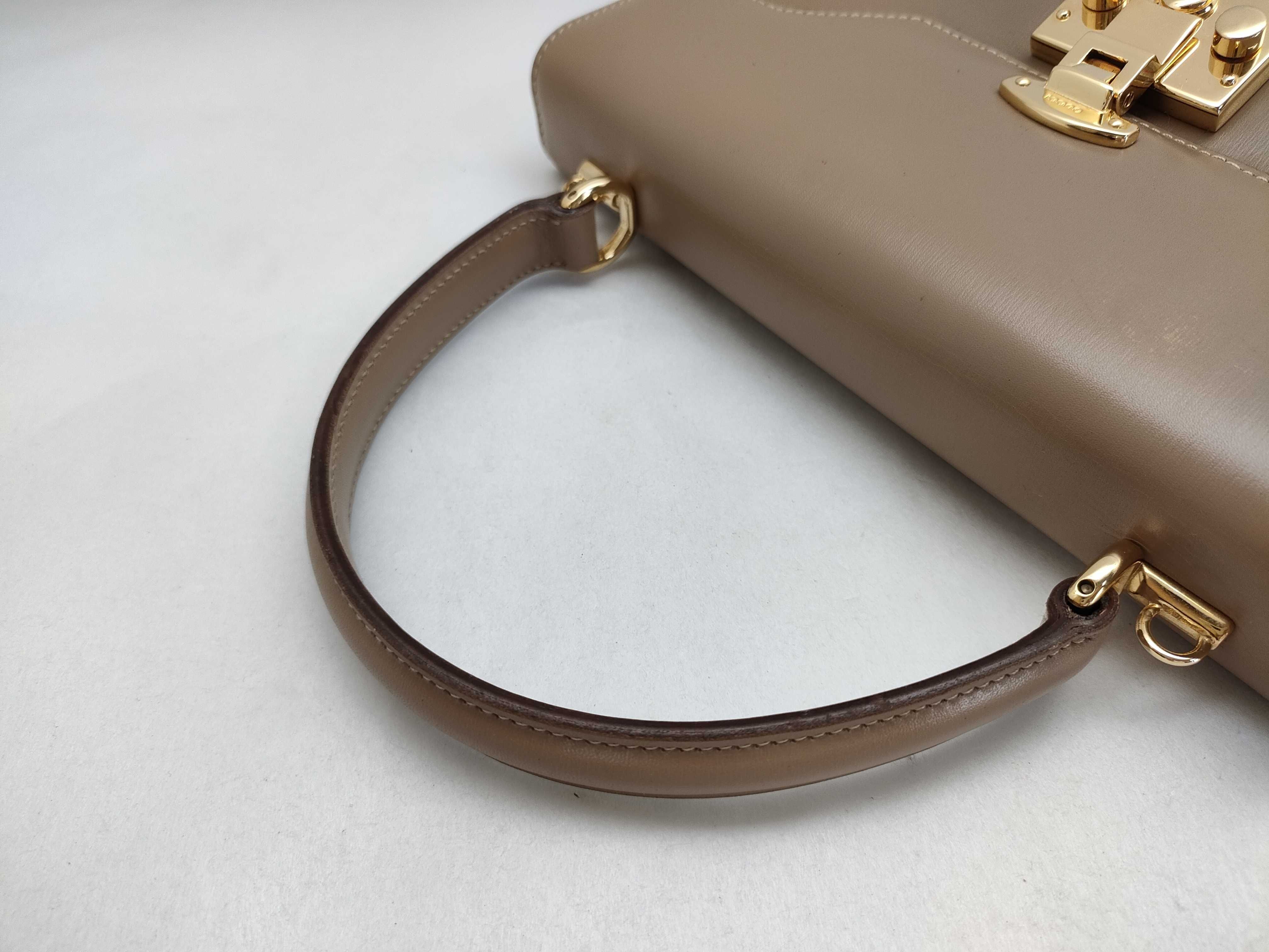 Vintage Gucci Taupe Smooth Leather Top Handle Bag with Dust Bag and Mirror