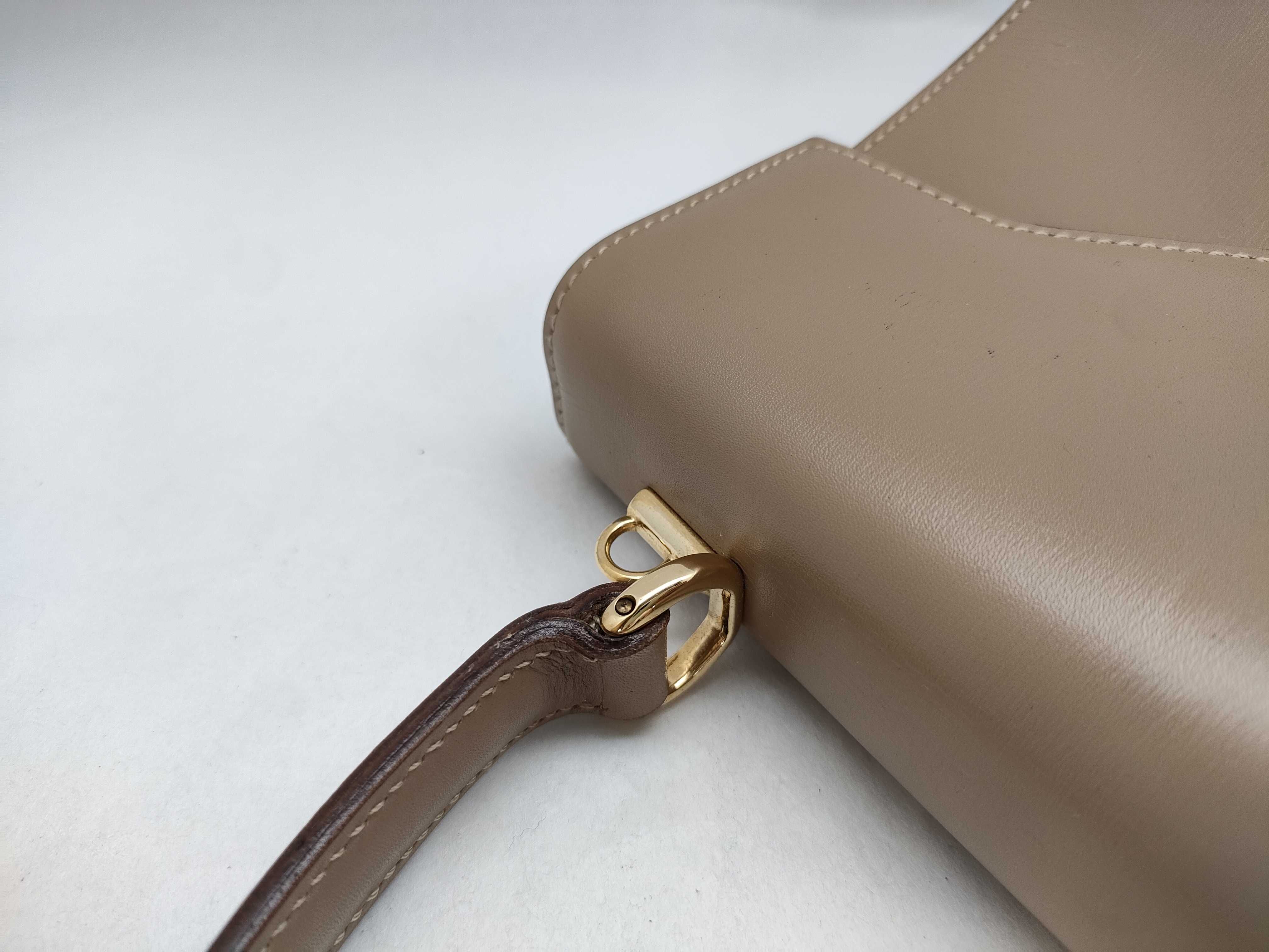 Vintage Gucci Taupe Smooth Leather Top Handle Bag with Dust Bag and Mirror