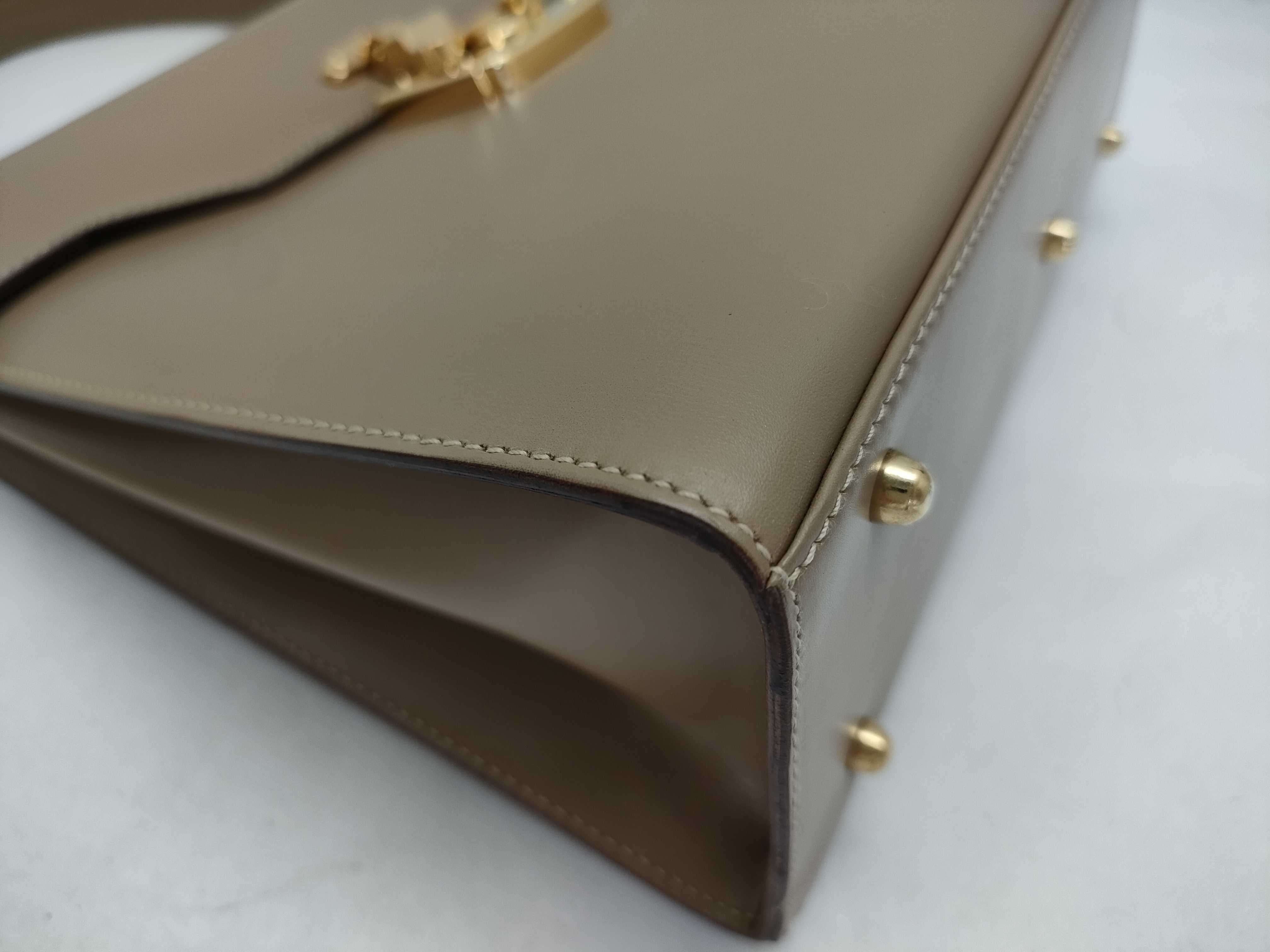 Vintage Gucci Taupe Smooth Leather Top Handle Bag with Dust Bag and Mirror