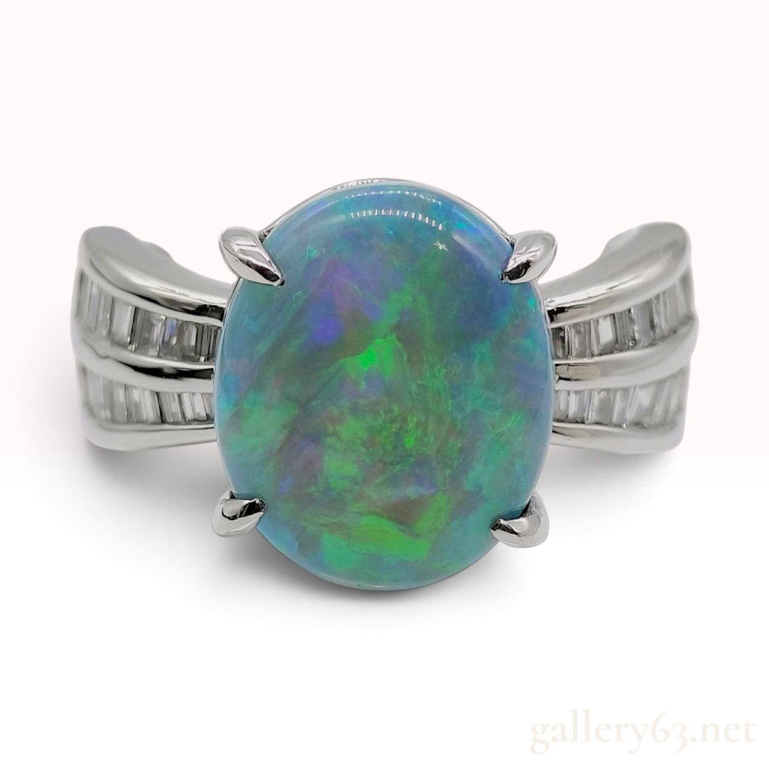 5.575ct Natural Black Opal and 0.50ctw Natural Diamond Platinum Ring with Memo