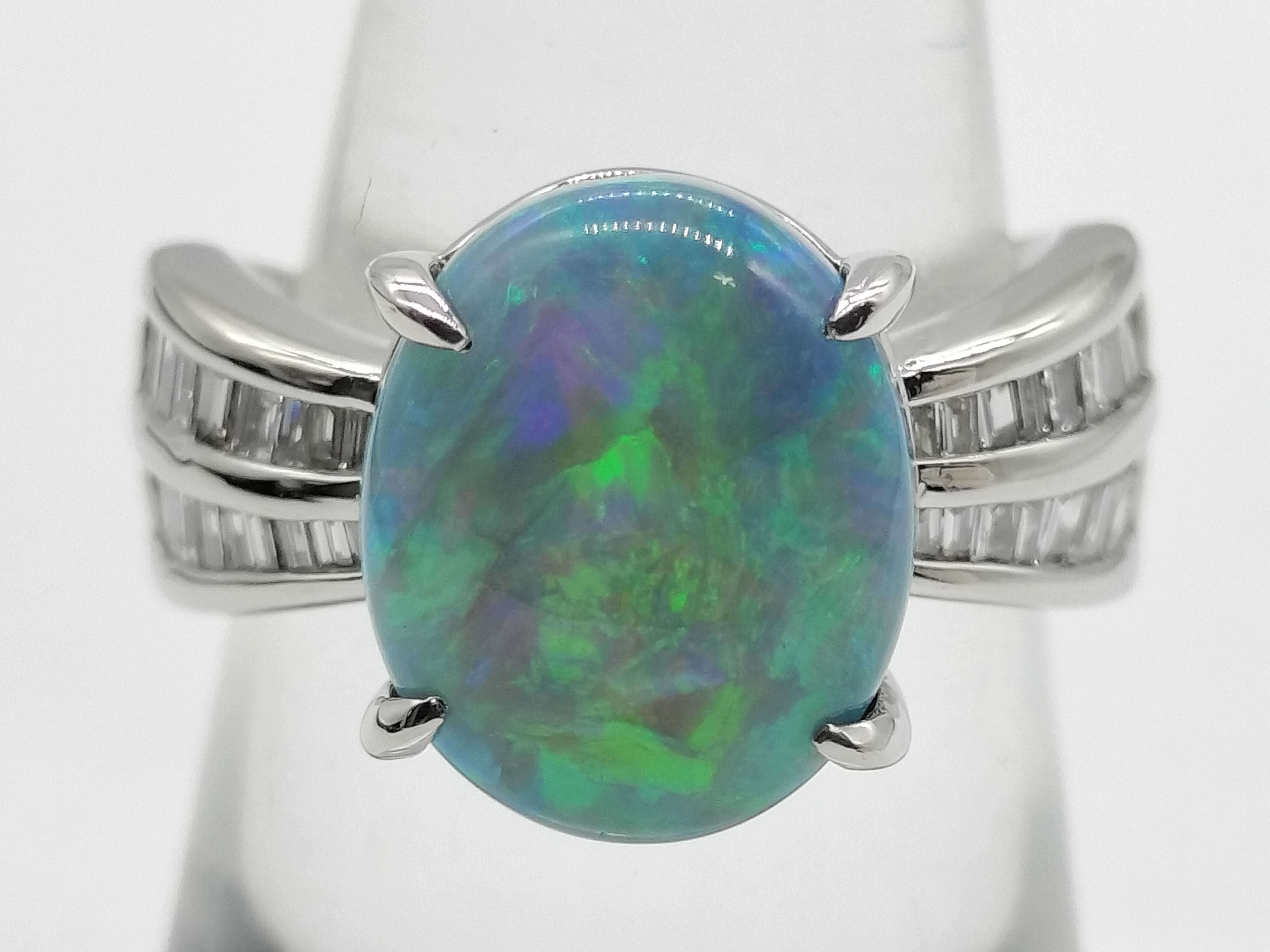 5.575ct Natural Black Opal and 0.50ctw Natural Diamond Platinum Ring with Memo