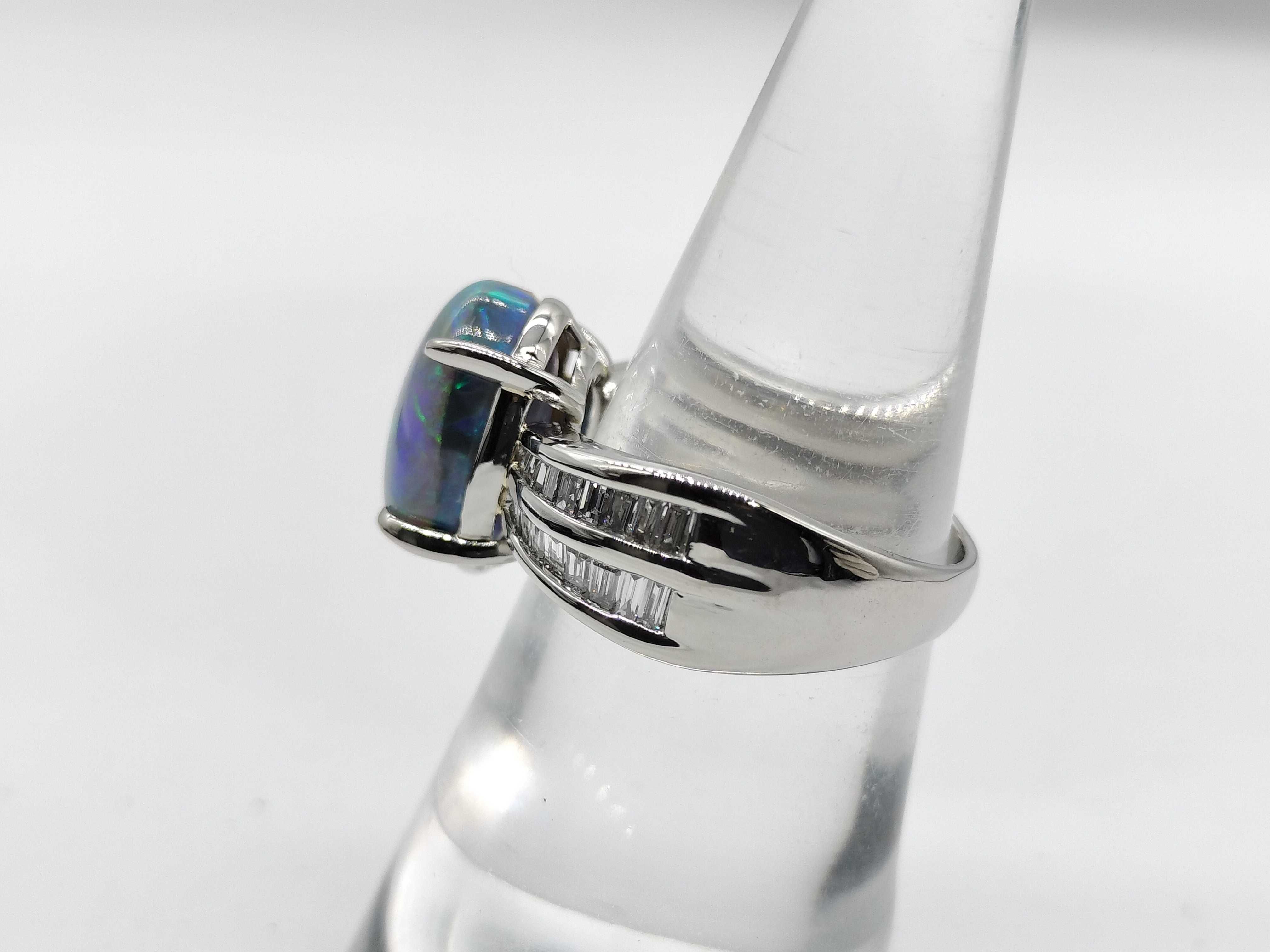 5.575ct Natural Black Opal and 0.50ctw Natural Diamond Platinum Ring with Memo