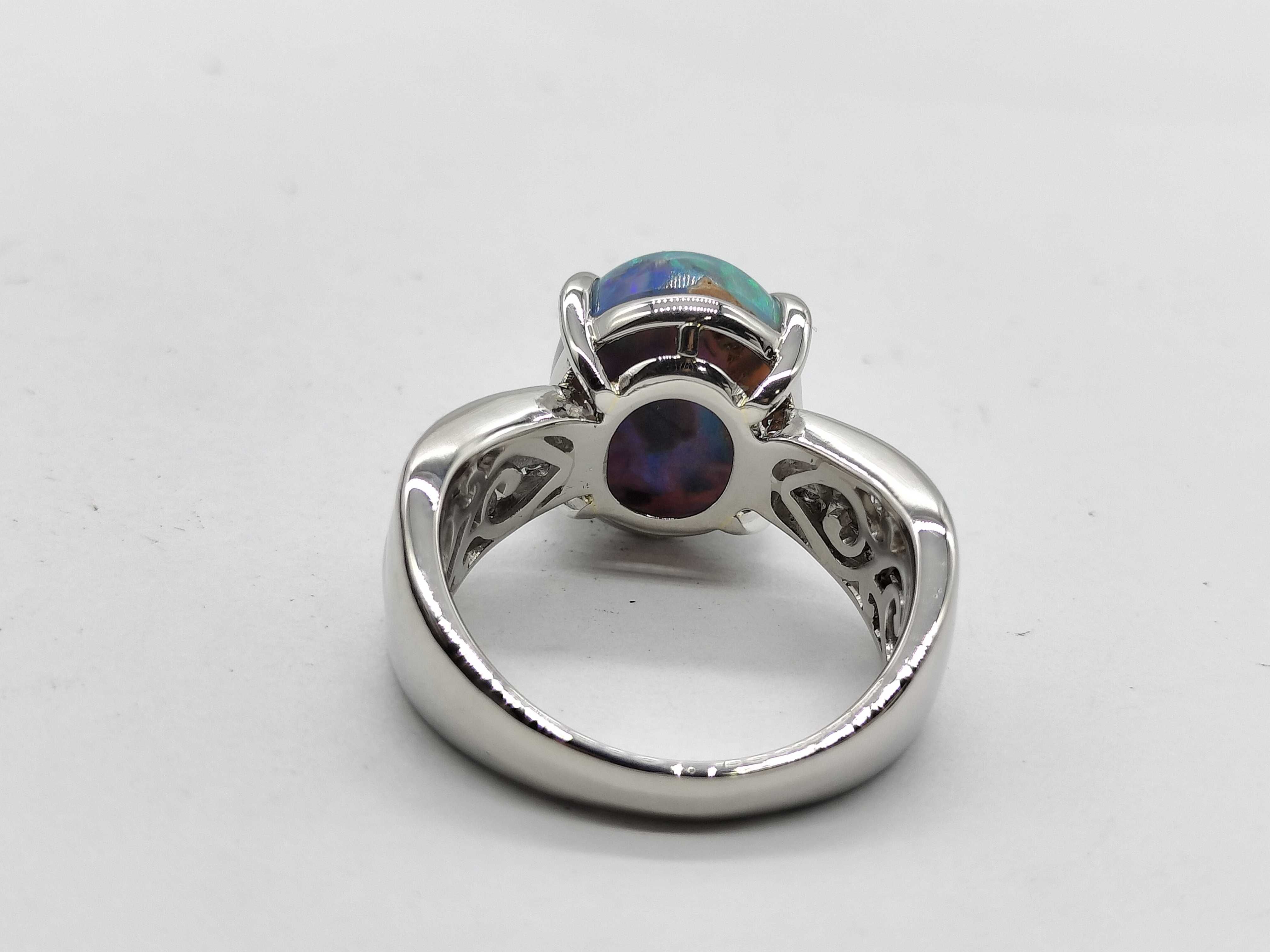 5.575ct Natural Black Opal and 0.50ctw Natural Diamond Platinum Ring with Memo