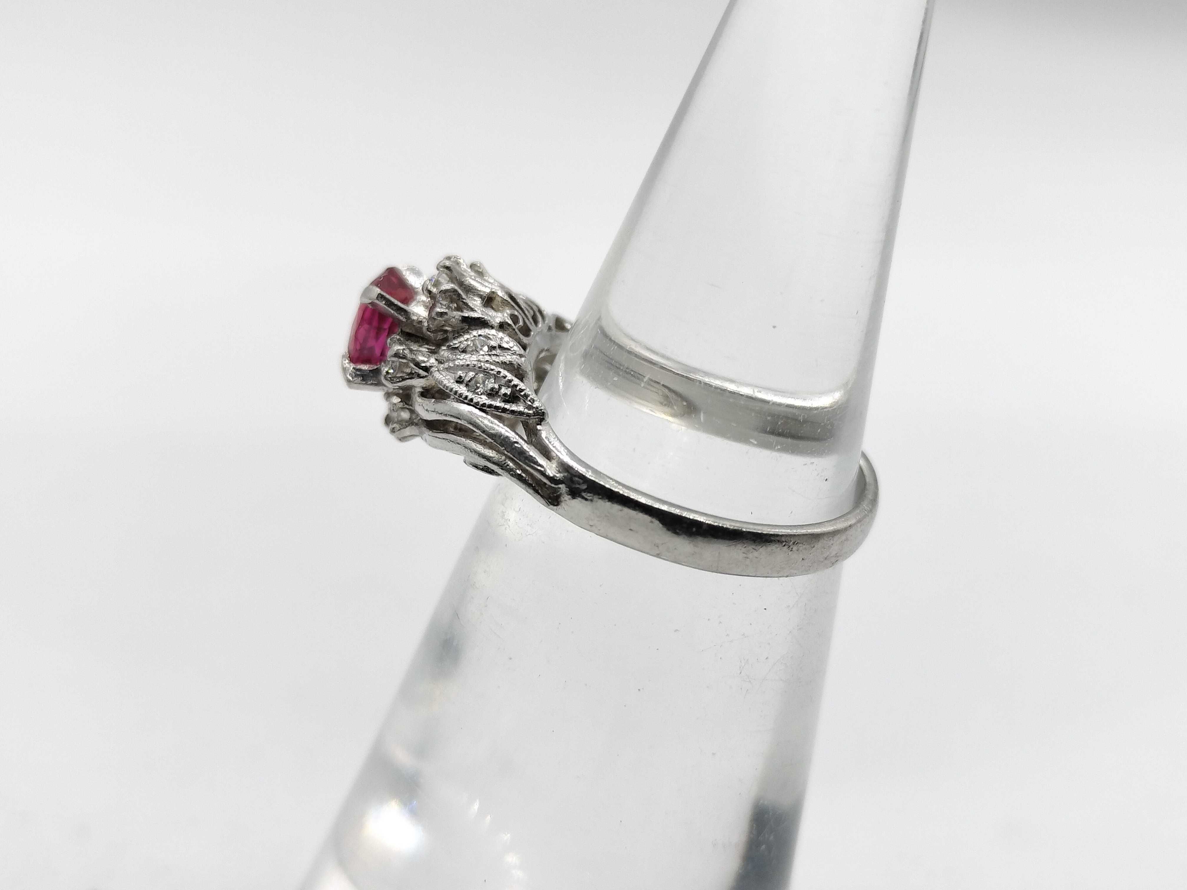 A Vintage Platinum 0.62ct Ruby and 0.21ctw Natural Diamond Cocktail Ring