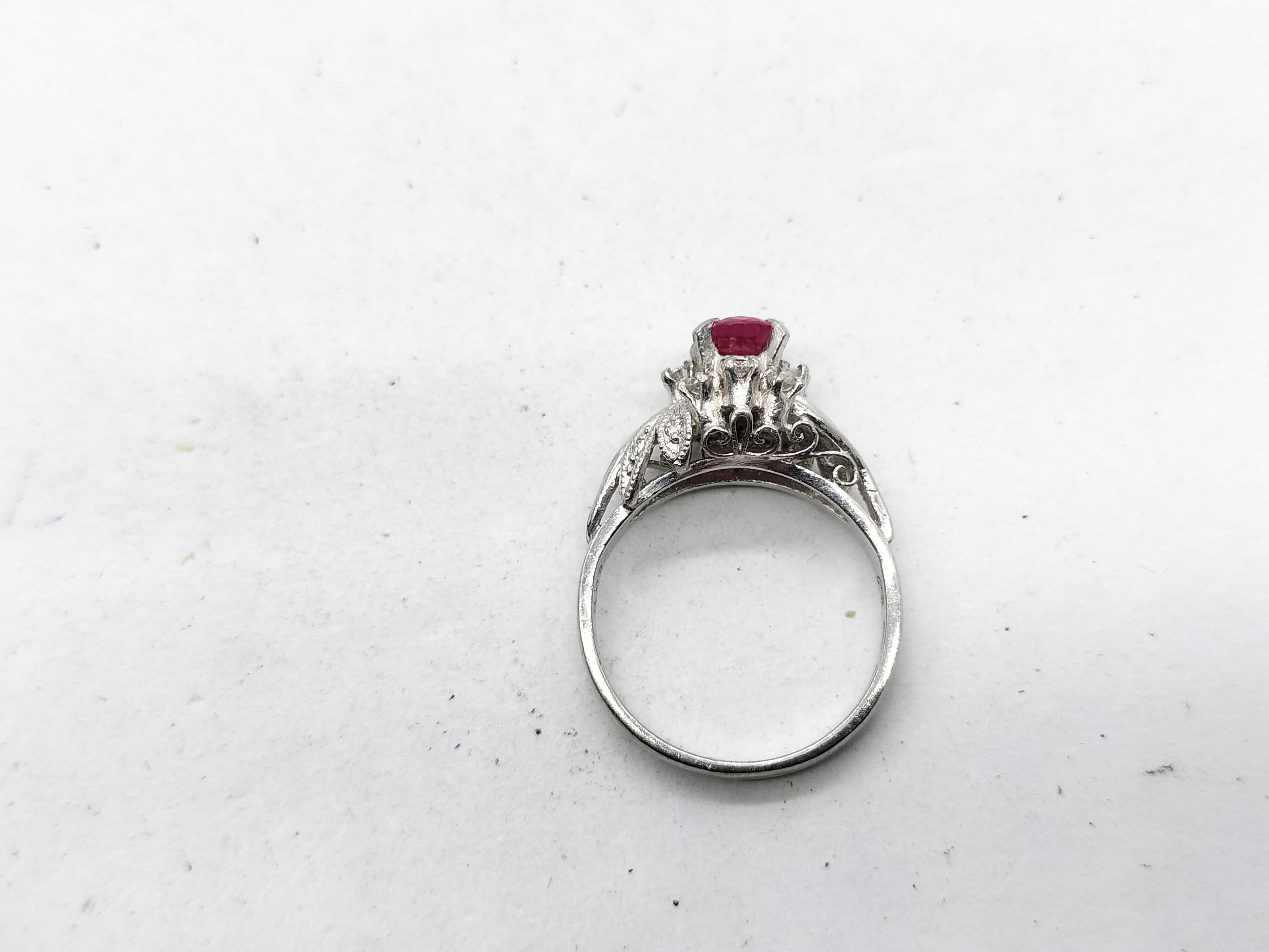 A Vintage Platinum 0.62ct Ruby and 0.21ctw Natural Diamond Cocktail Ring