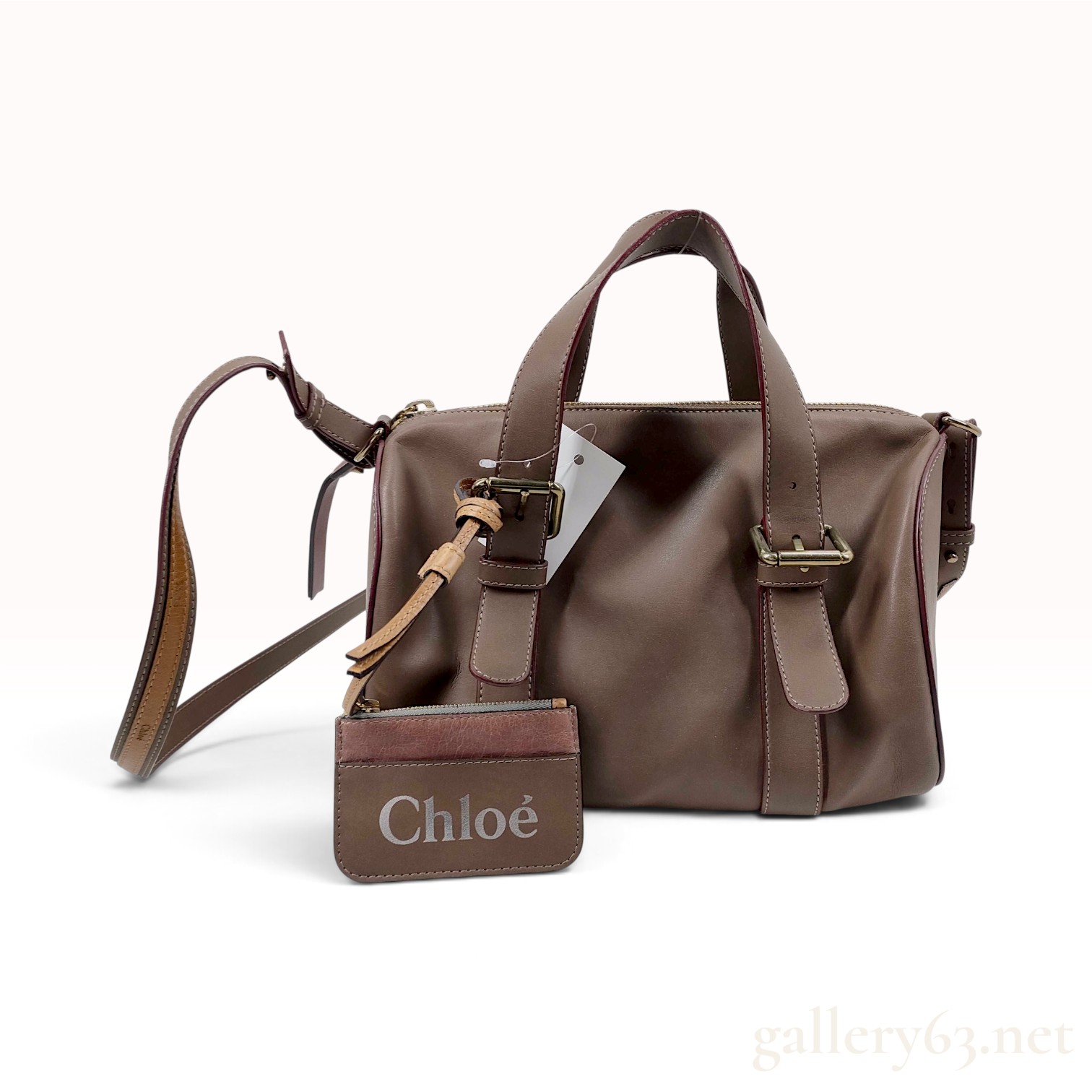 Chloe Taupe Calfskin Leather Bowling Bag with Accessory Pouch