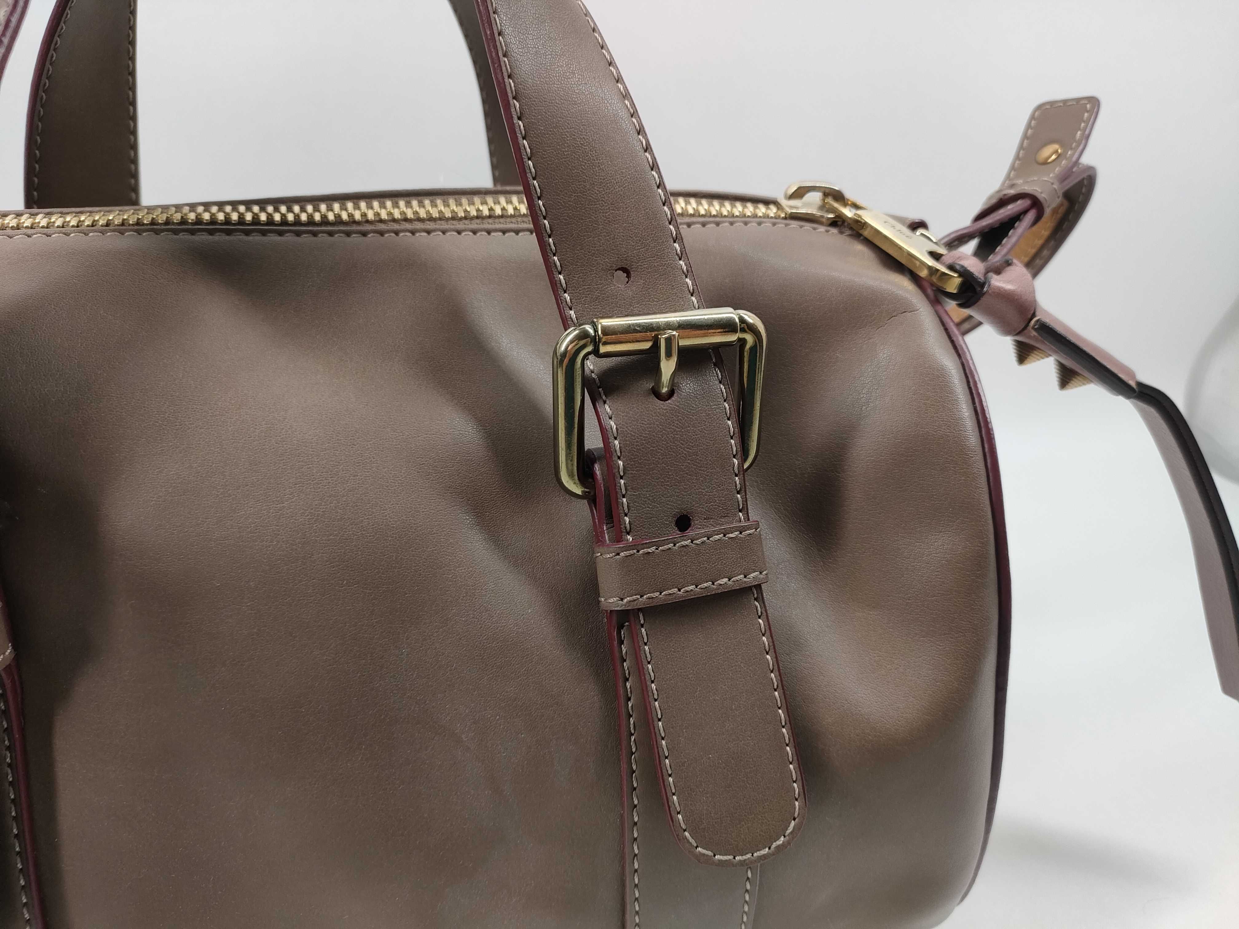 Chloe Taupe Calfskin Leather Bowling Bag with Accessory Pouch