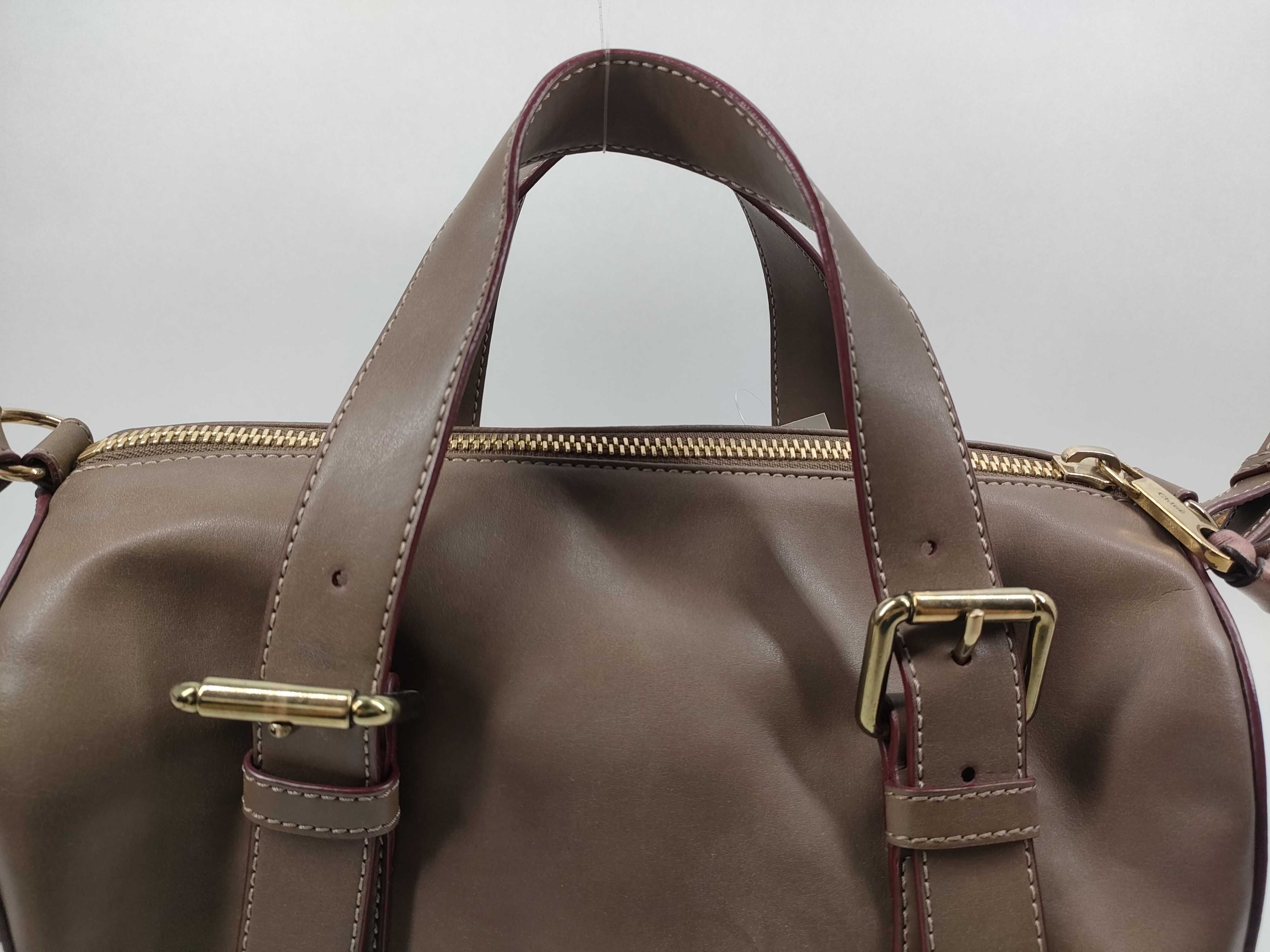 Chloe Taupe Calfskin Leather Bowling Bag with Accessory Pouch