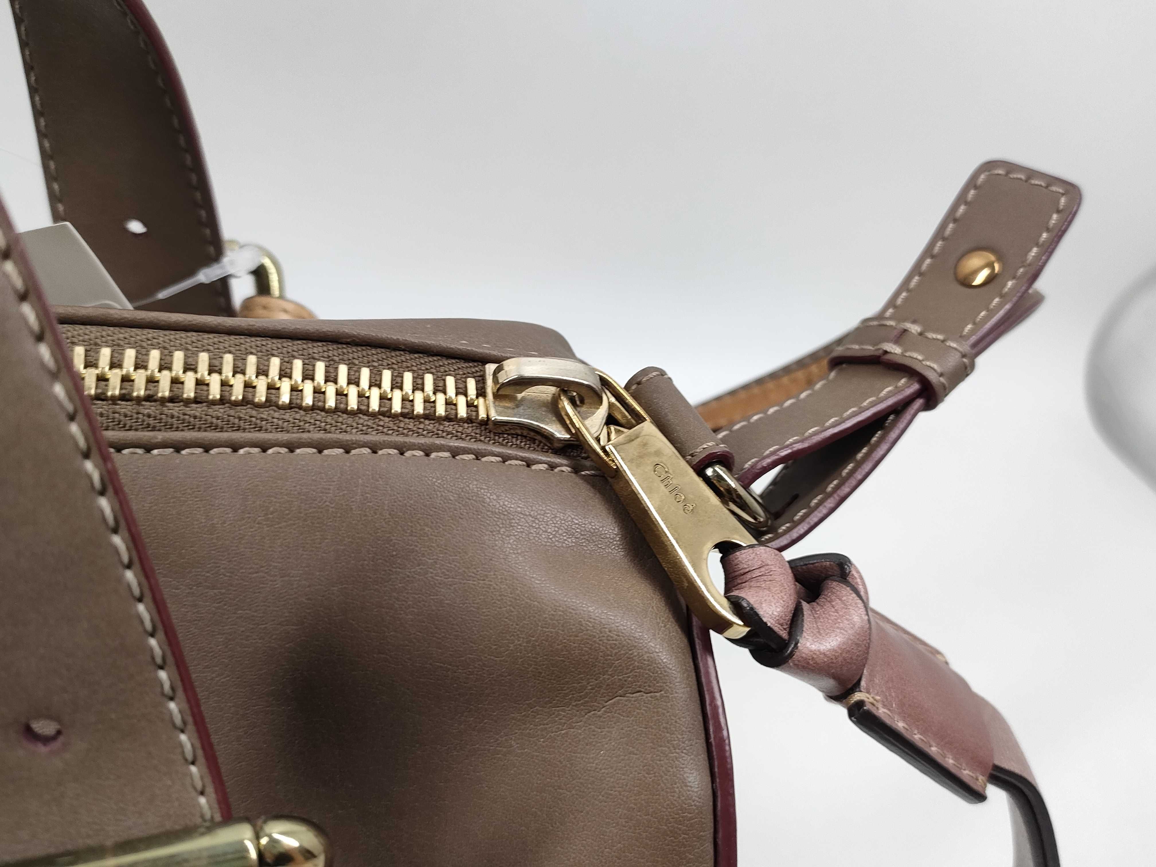 Chloe Taupe Calfskin Leather Bowling Bag with Accessory Pouch