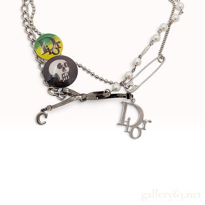 Vintage Christian Dior Galliano Era Punk Faux Pearl and Resin Charm Necklace. This Christian 