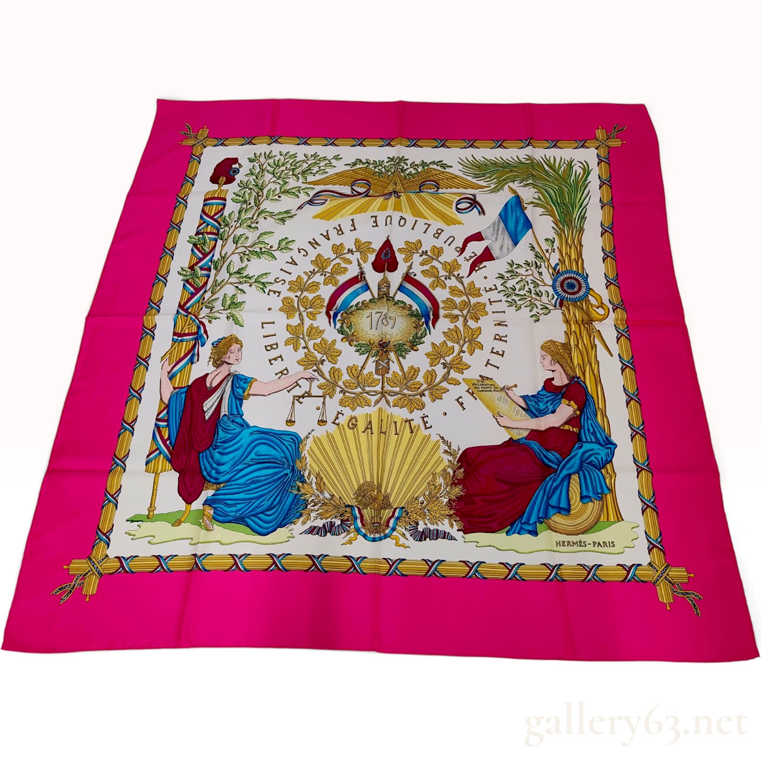 Vintage Hermes Republique Francaise Liberte Egalite Fraternite Pink Silk Carre 90