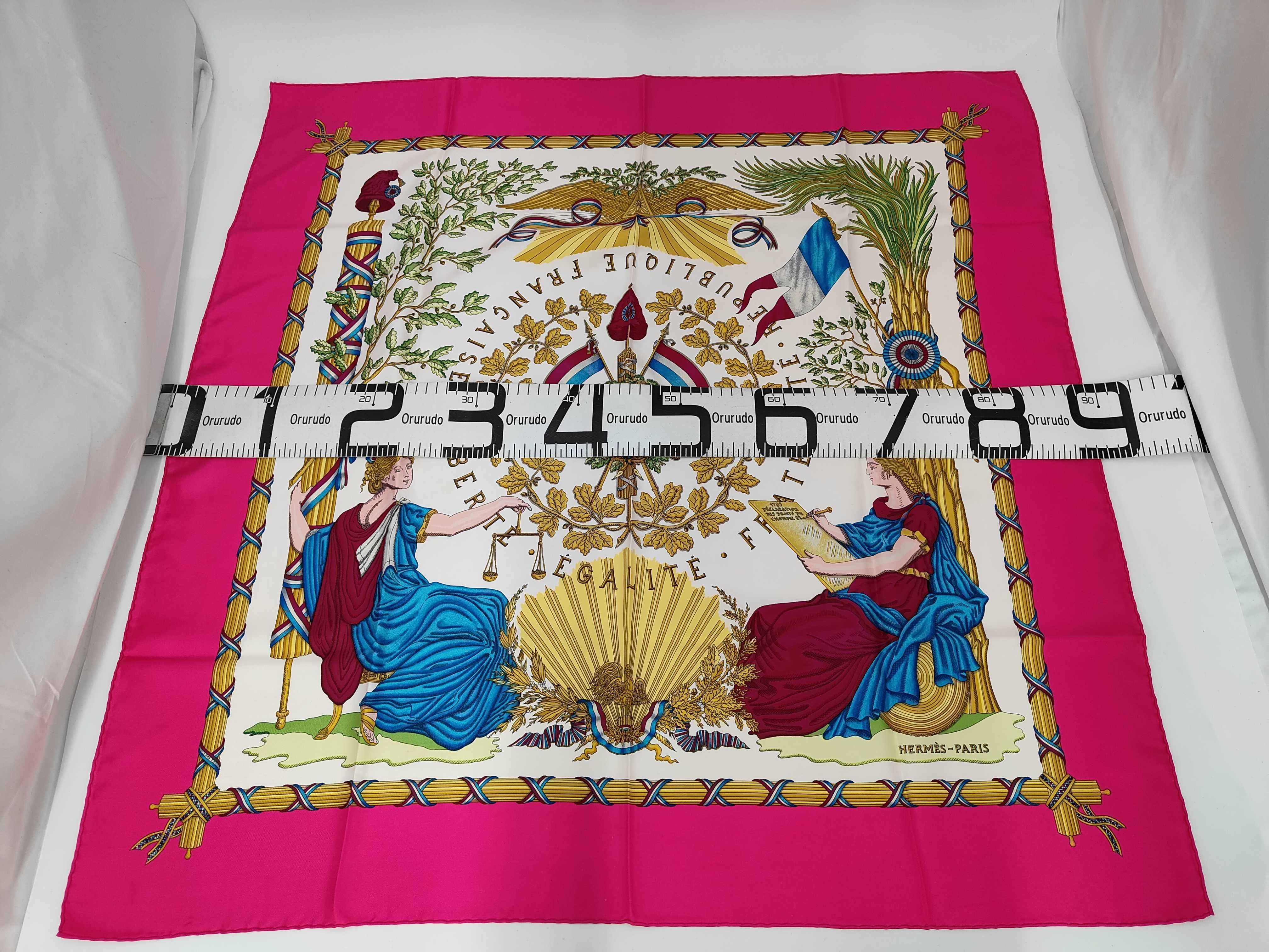 Vintage Hermes Republique Francaise Liberte Egalite Fraternite Pink Silk Carre 90