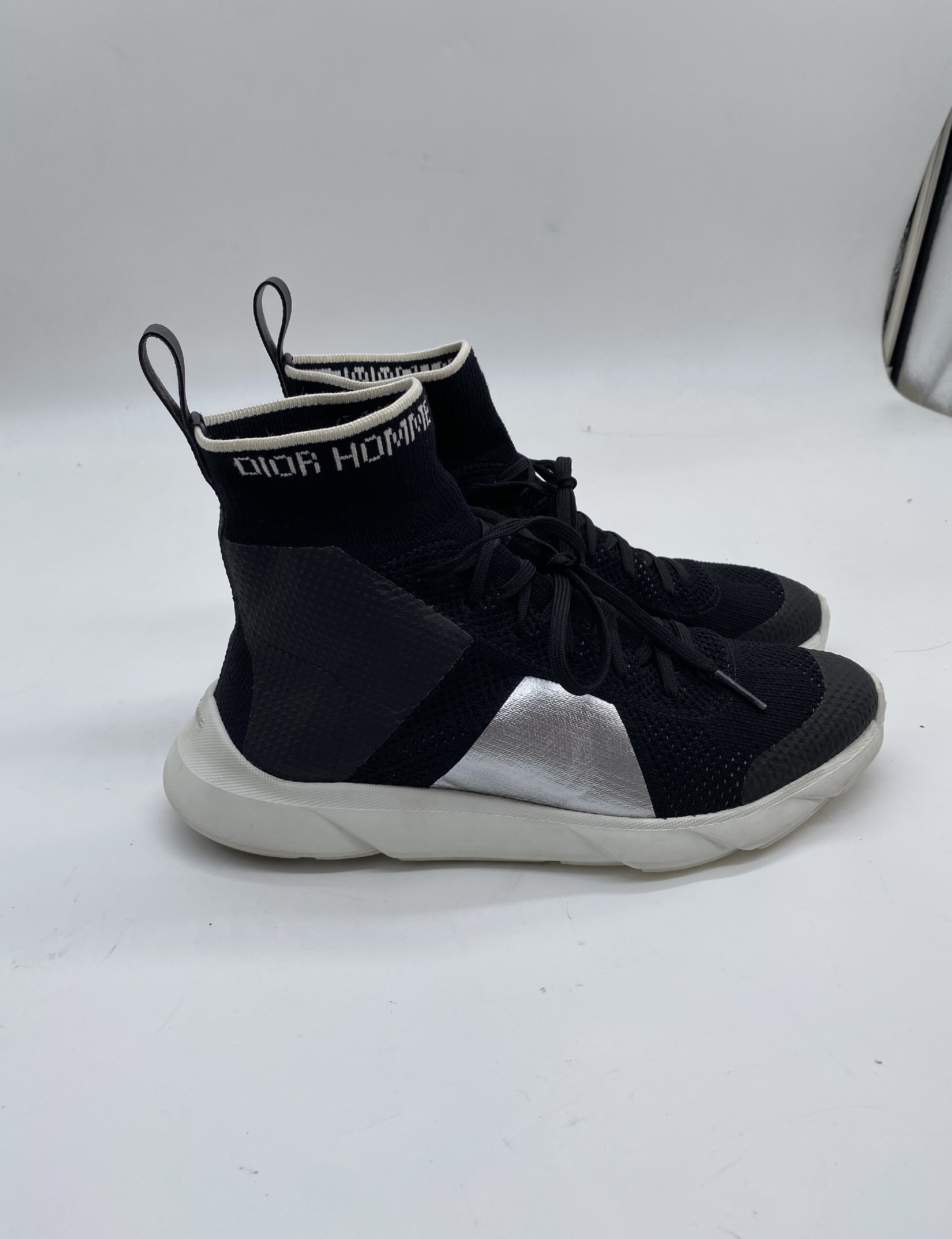 Dior Homme B21 Black and Silver Technical Knit High-Top Sneakers