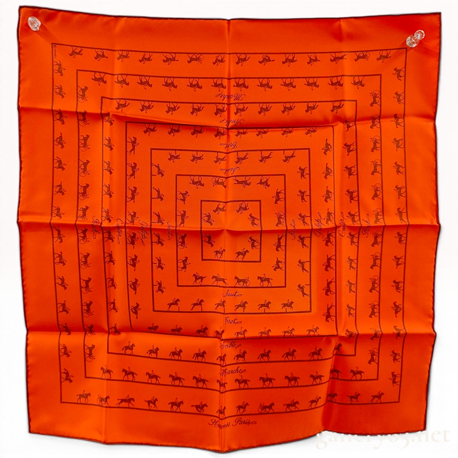 Vintage Hermes Les Allures Orange Silk Carre 45 with Box