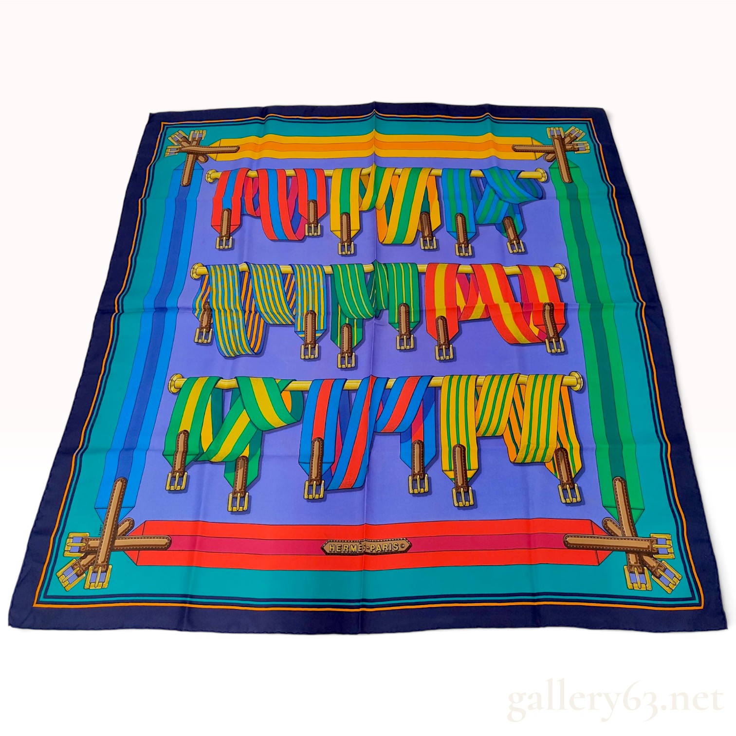 Vintage Hermes Les Sangles Silk Carre 90