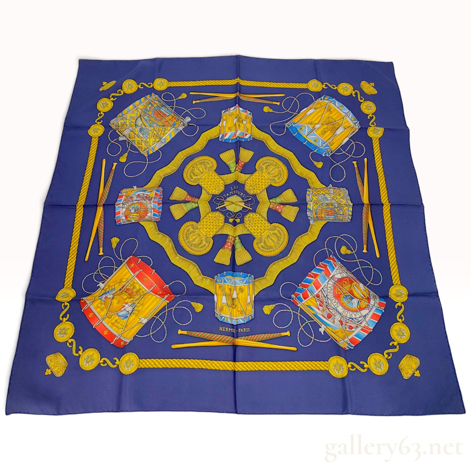 Vintage Hermes Les Tambours Silk Carre 90